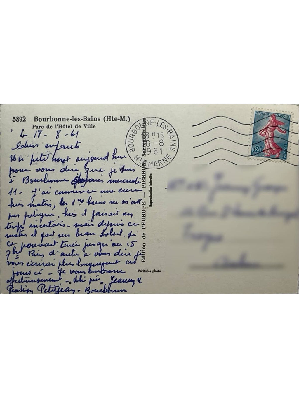 Verso de la carte postale