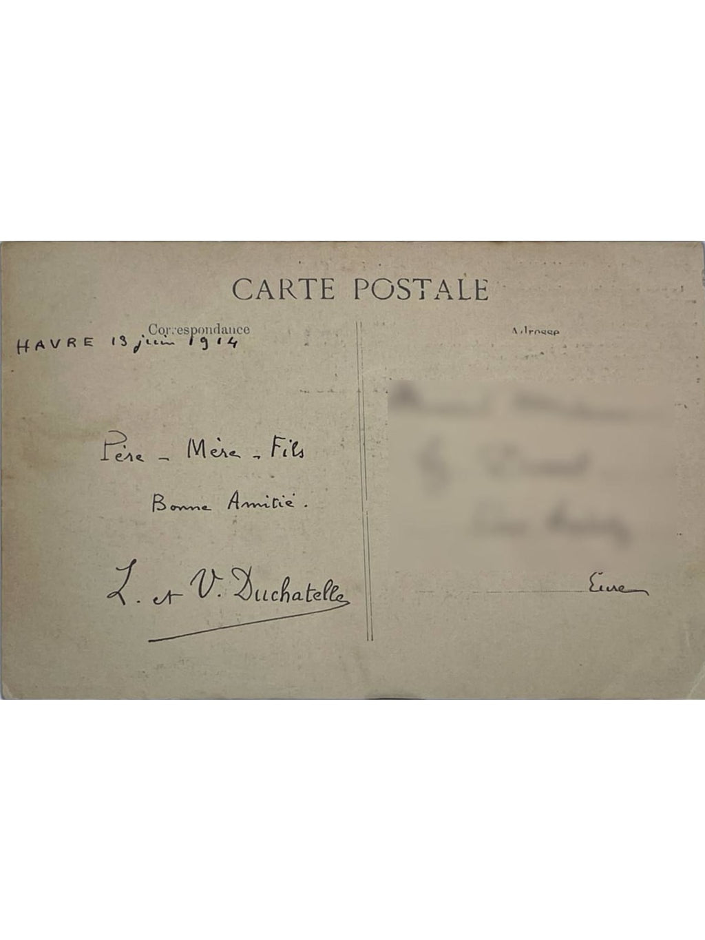 Verso de la carte postale