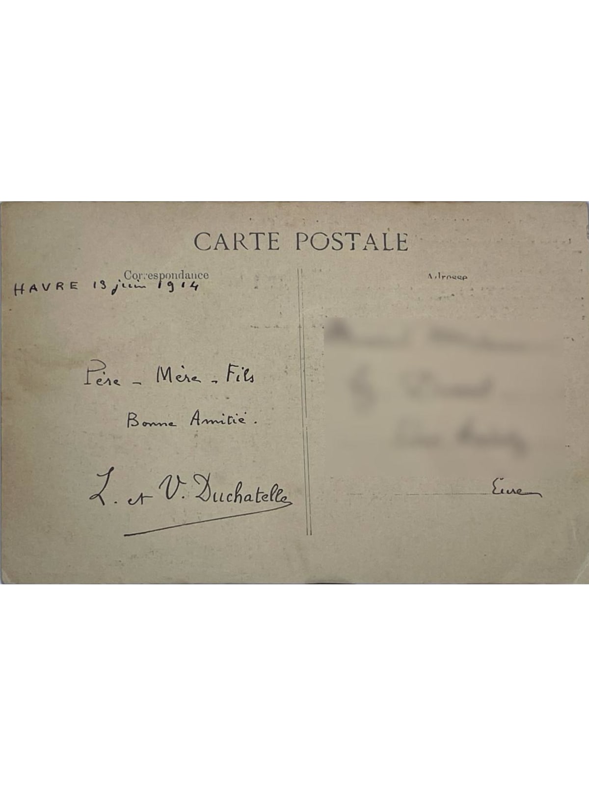 Verso de la carte postale