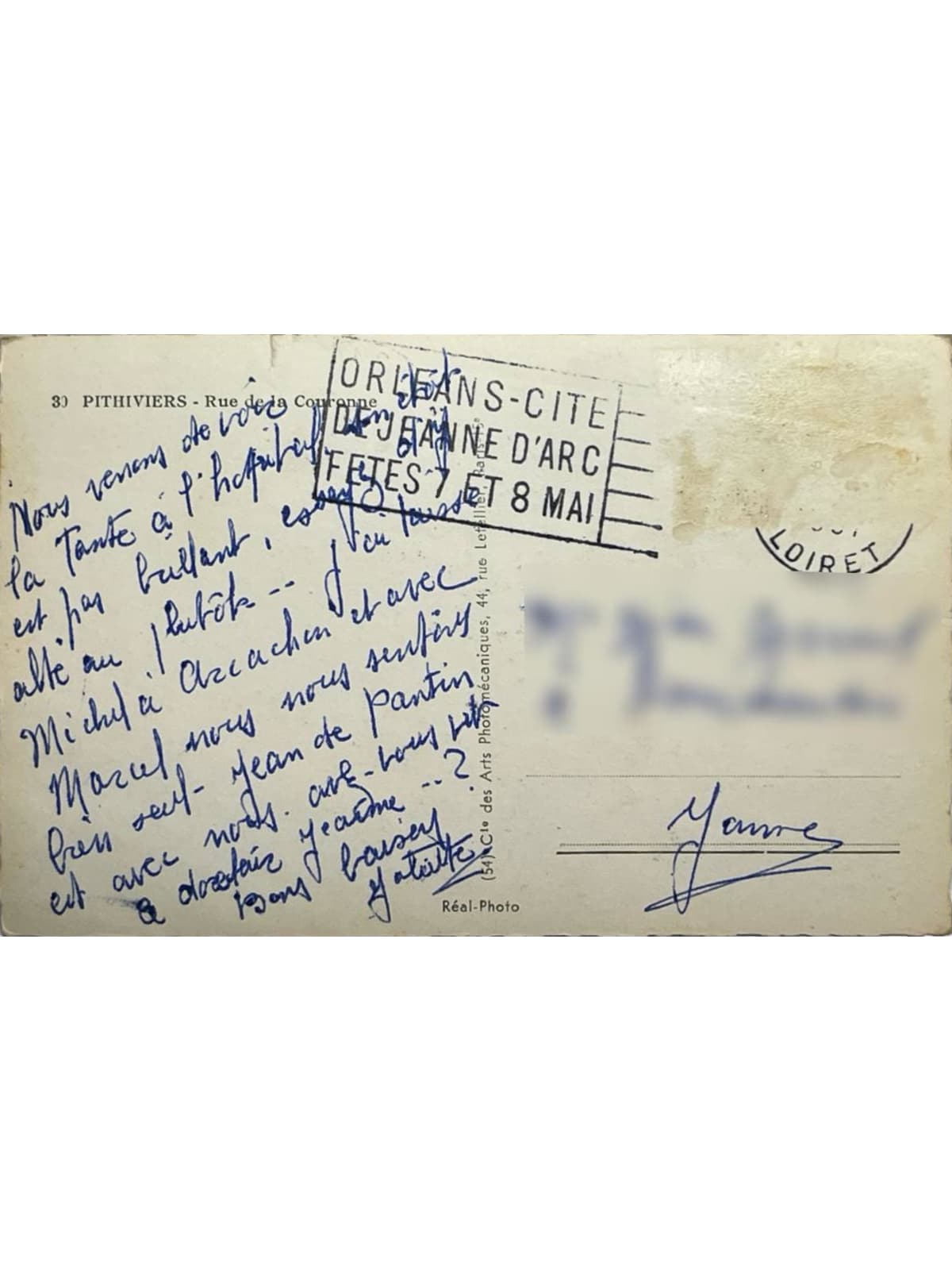 Verso de la carte postale