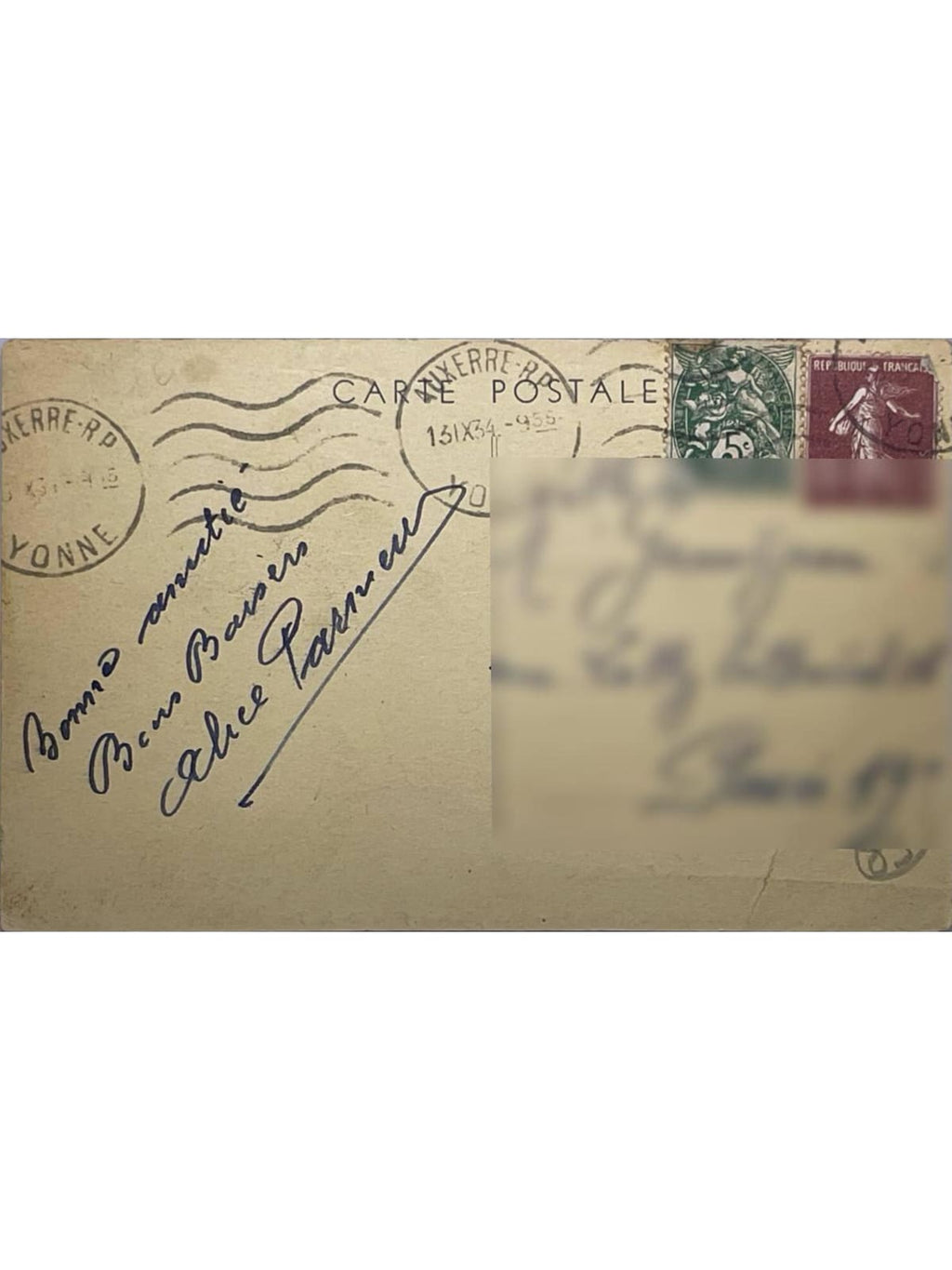 Verso de la carte postale
