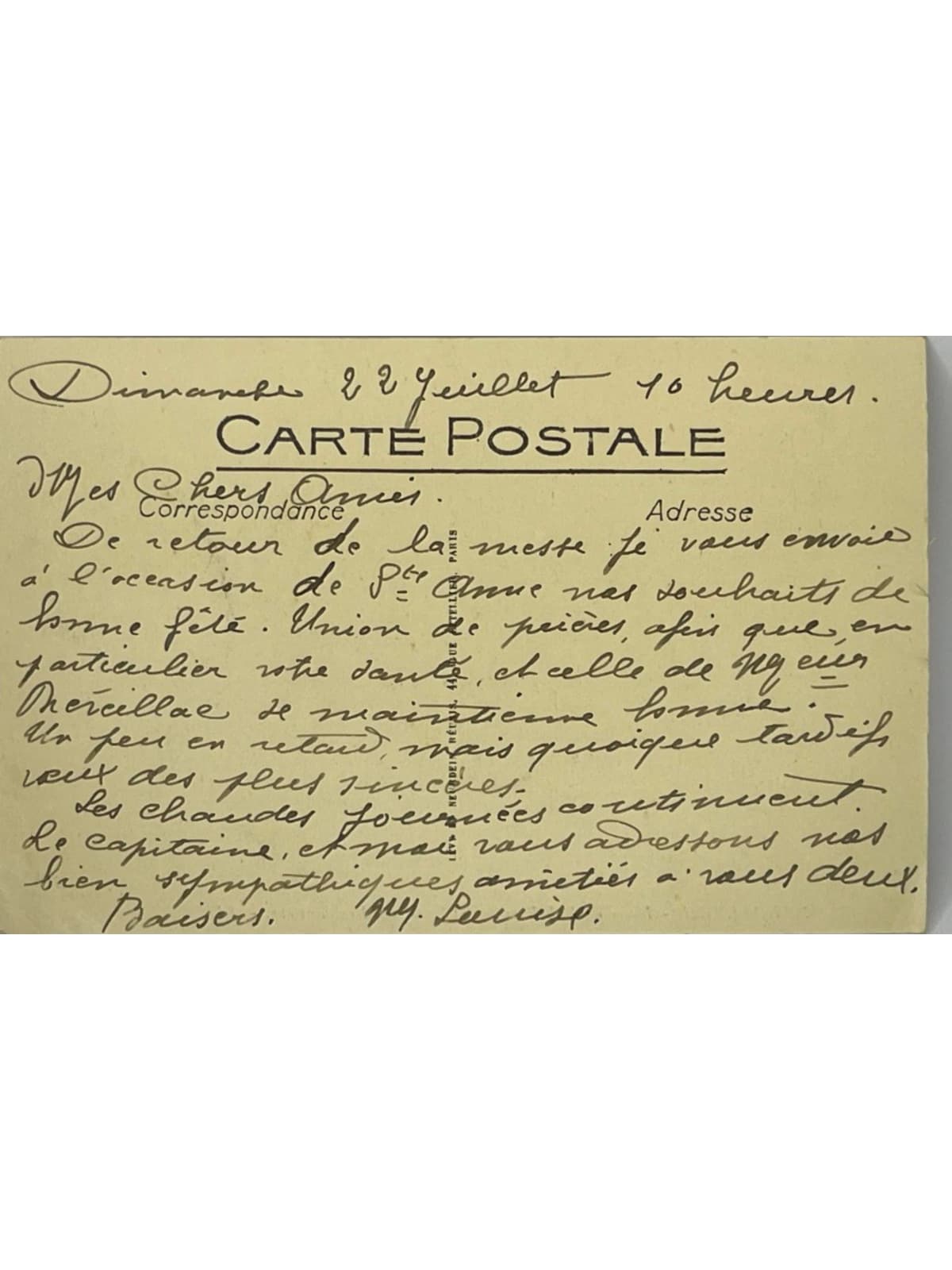 Verso de la carte postale