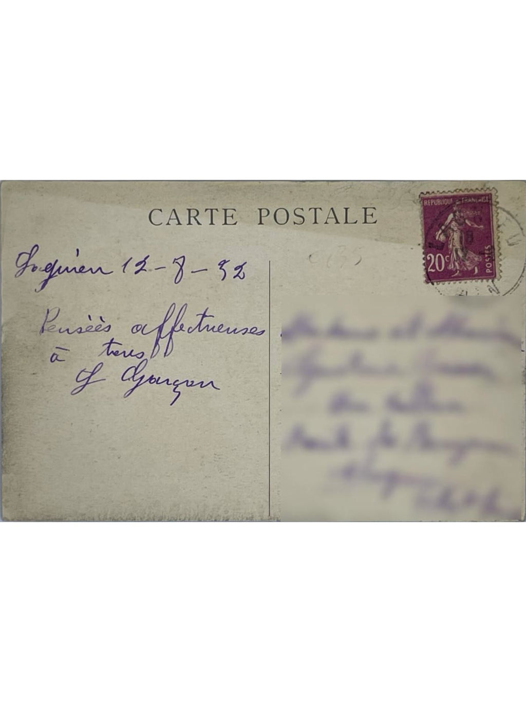 Verso de la carte postale