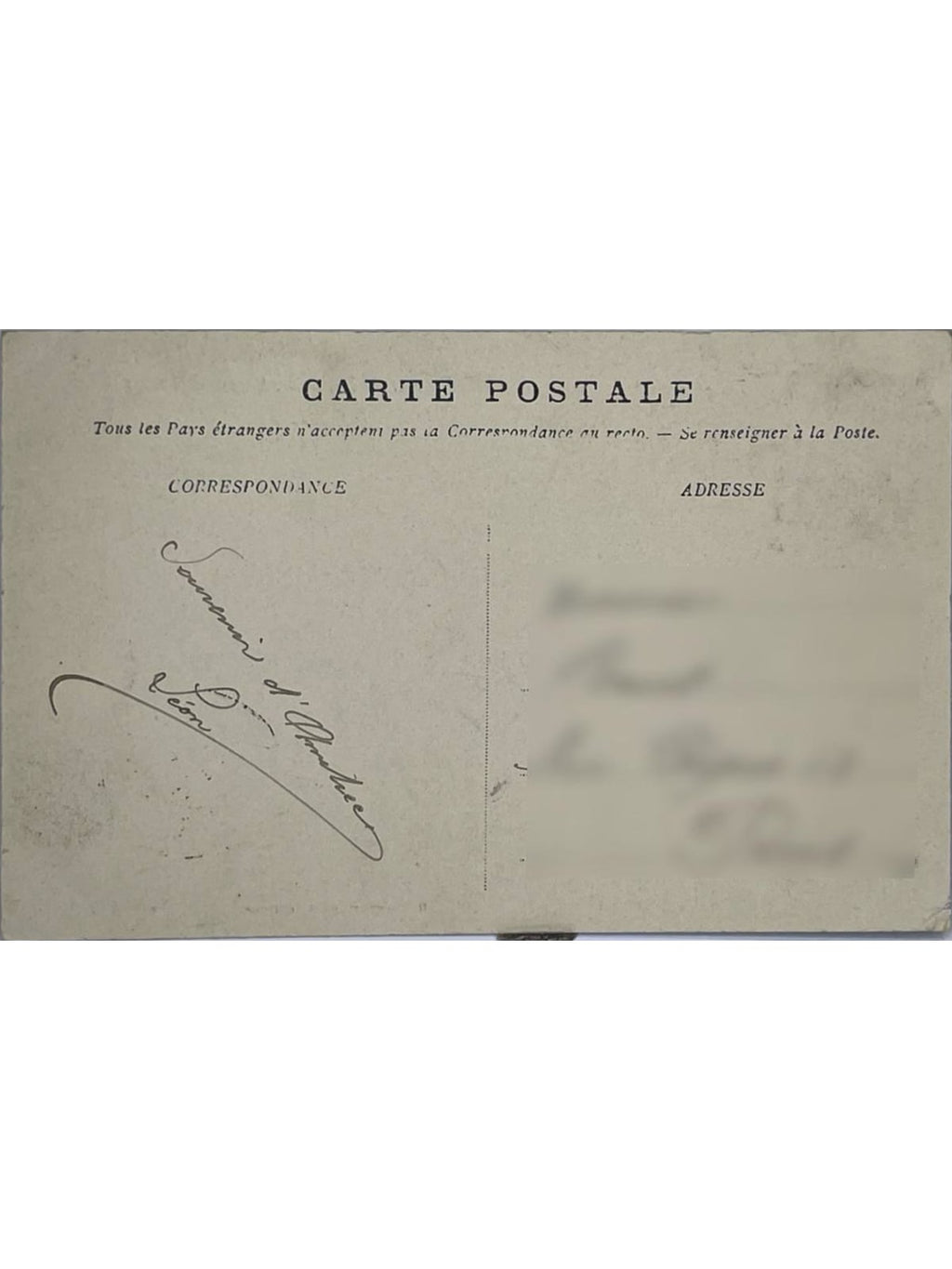 Verso de la carte postale