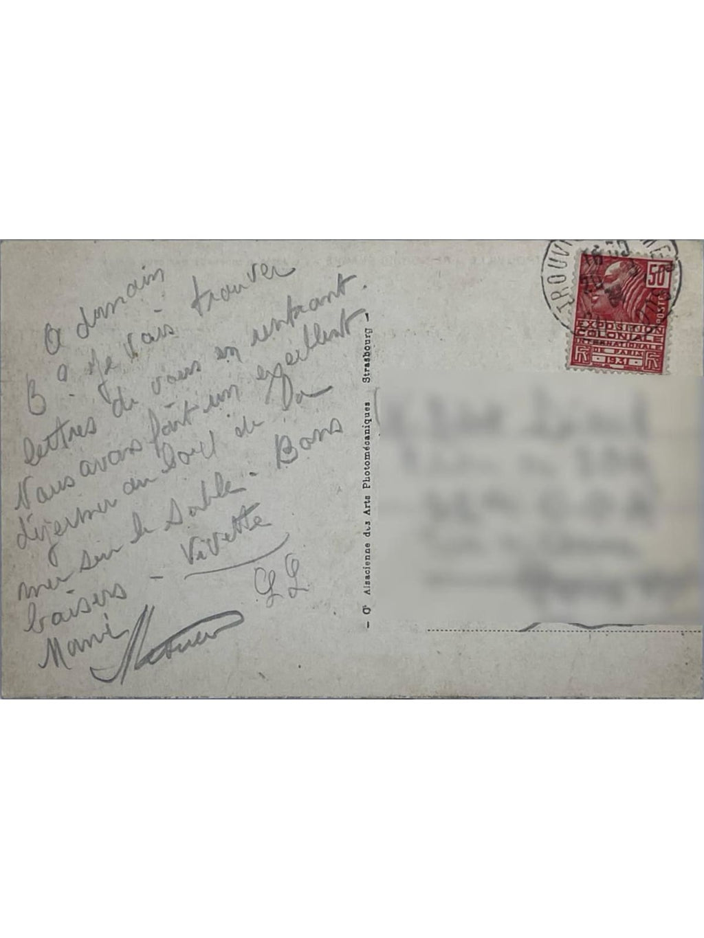 Verso de la carte postale