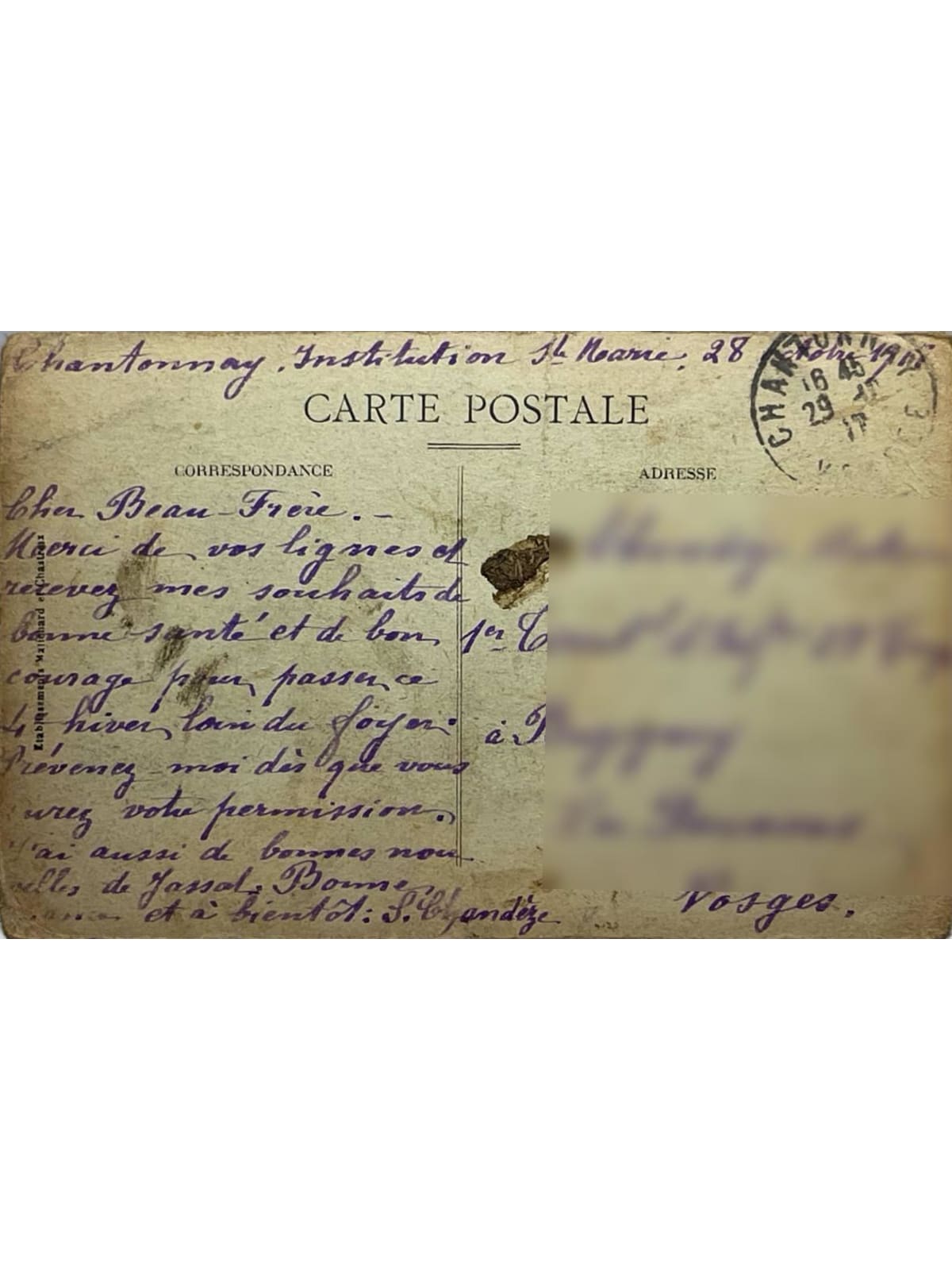 Verso de la carte postale