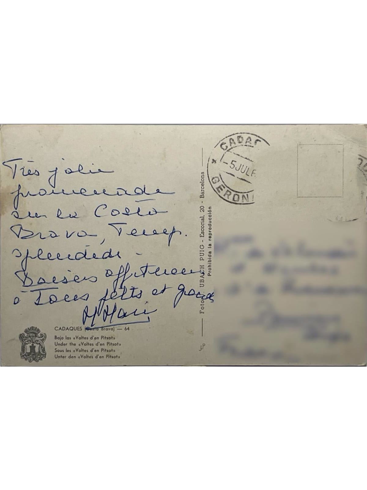 Verso de la carte postale