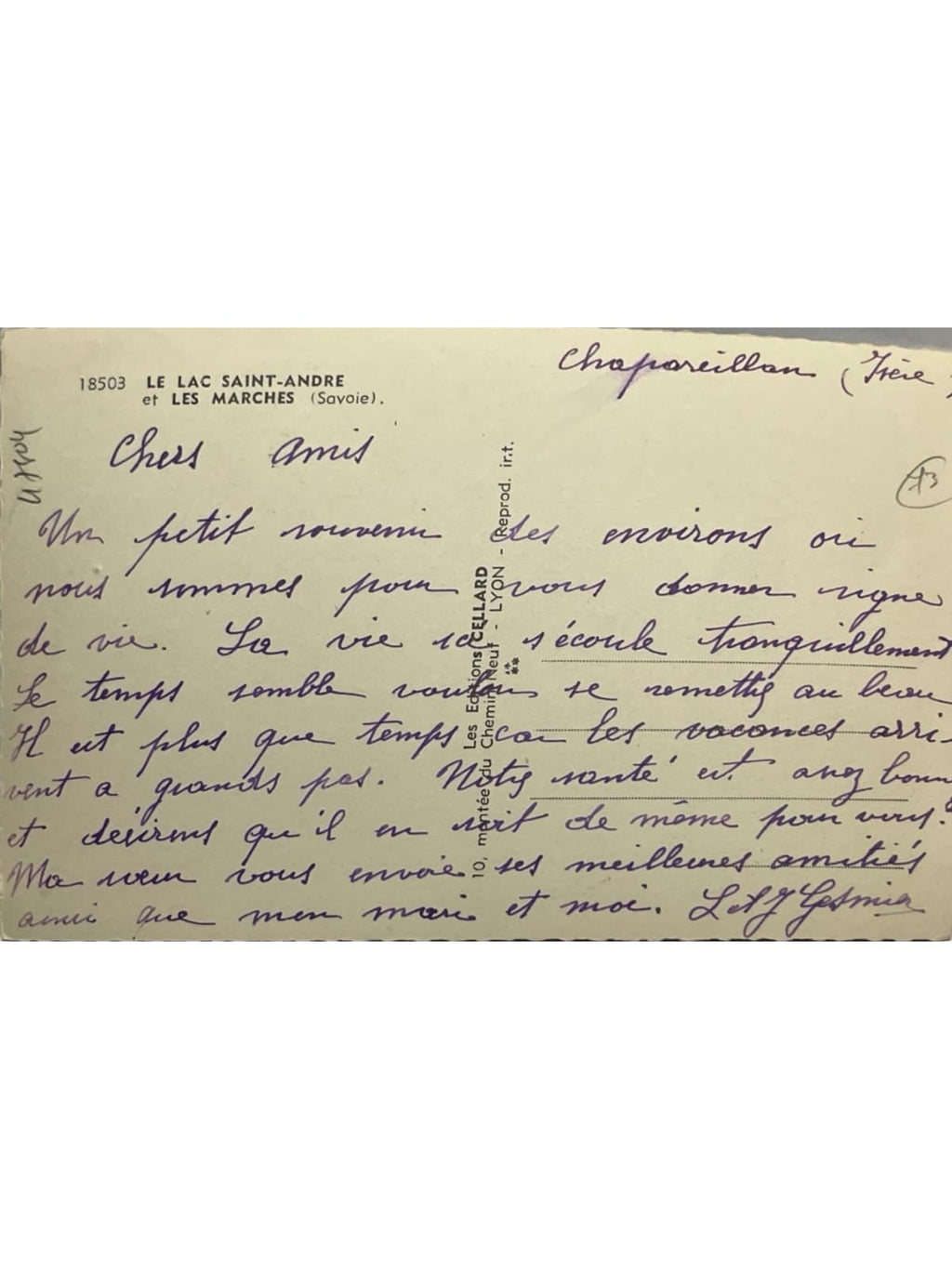 Verso de la carte postale
