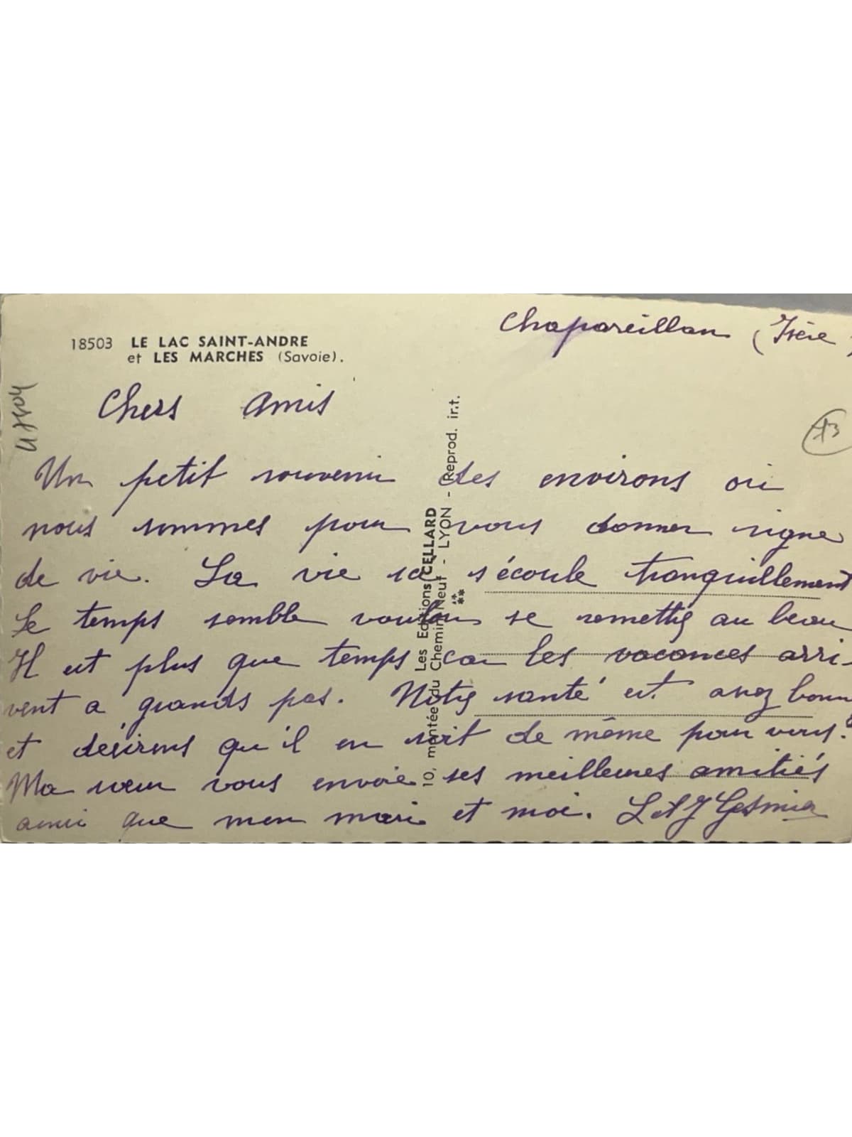 Verso de la carte postale