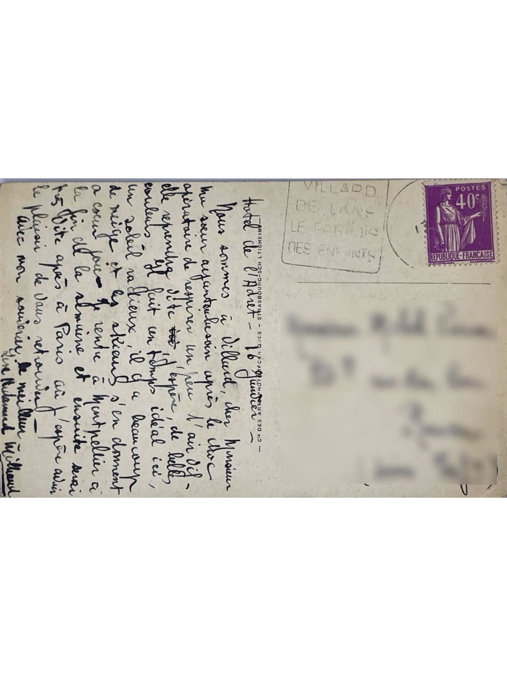 Verso de la carte postale