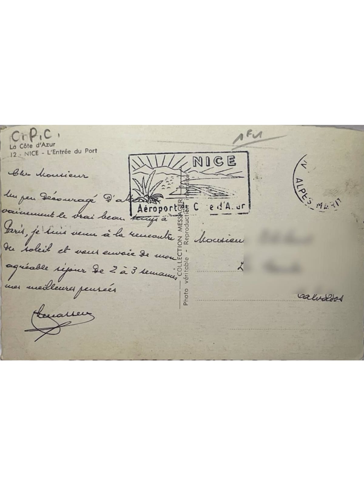 Verso de la carte postale