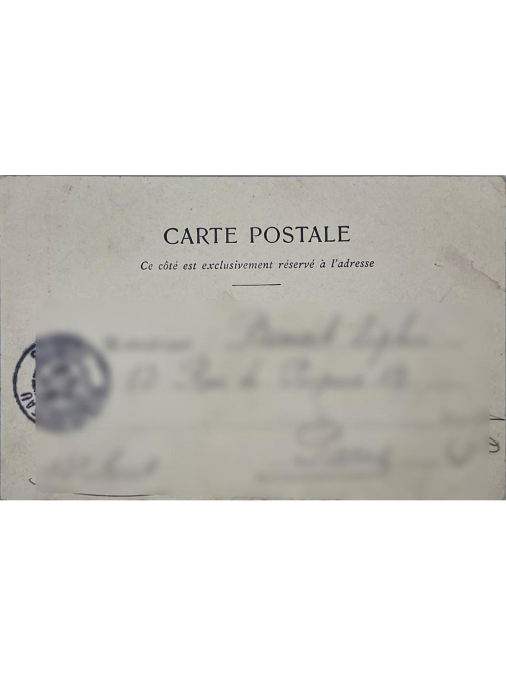 Verso de la carte postale