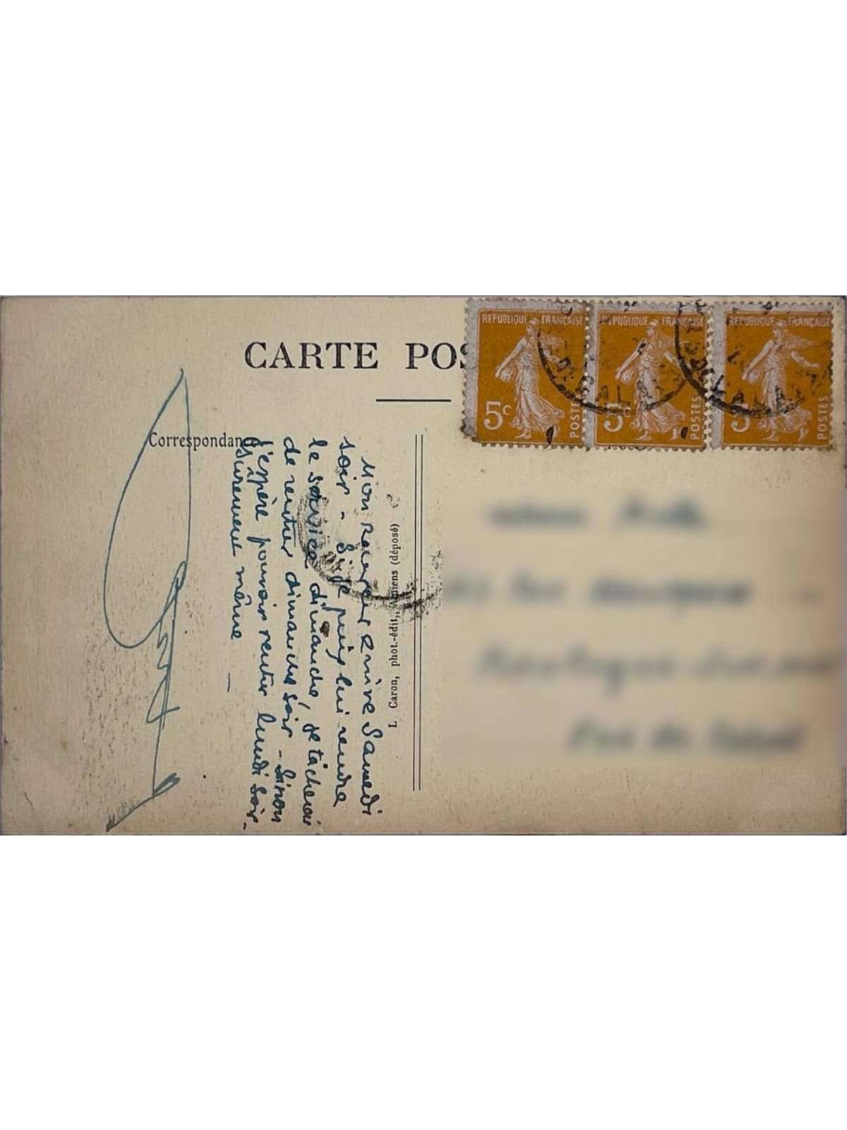 Verso de la carte postale