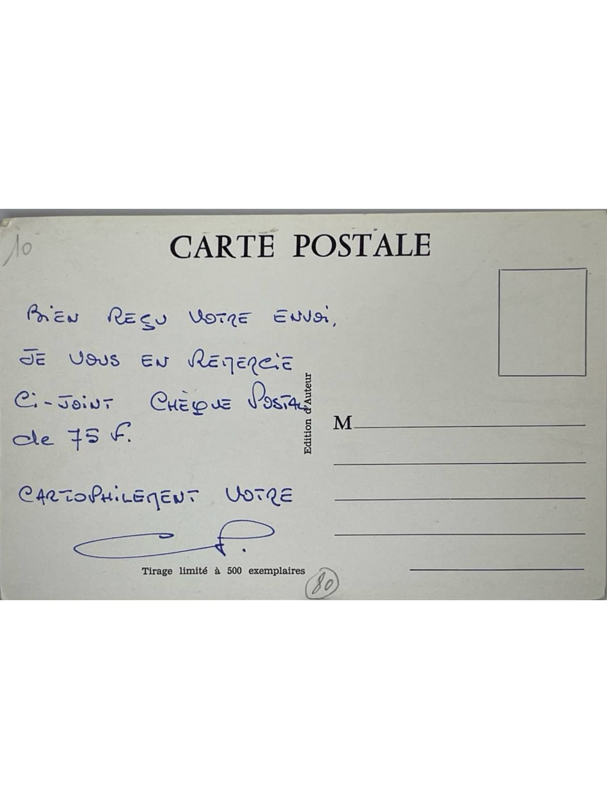 Verso de la carte postale