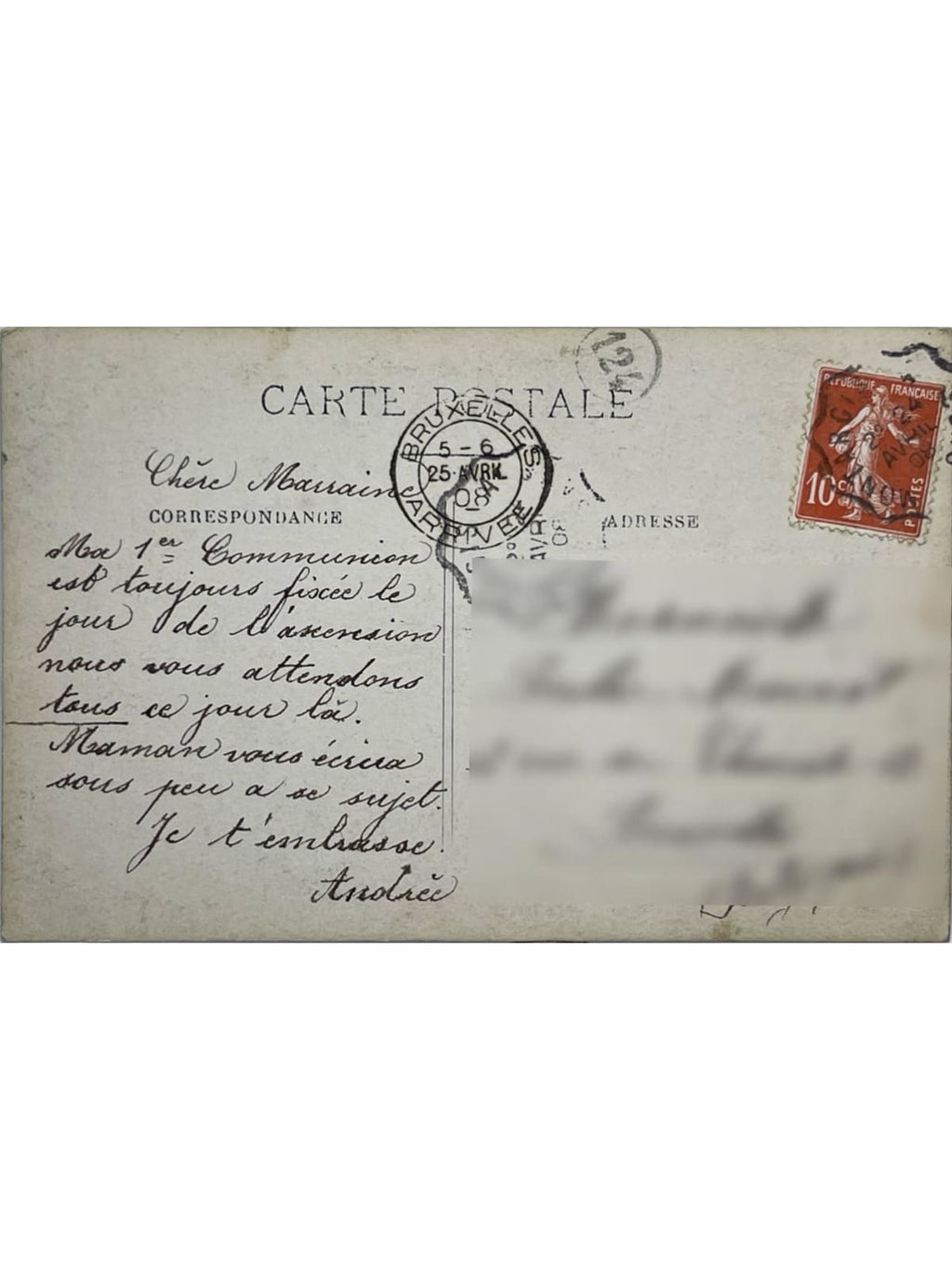 Verso de la carte postale