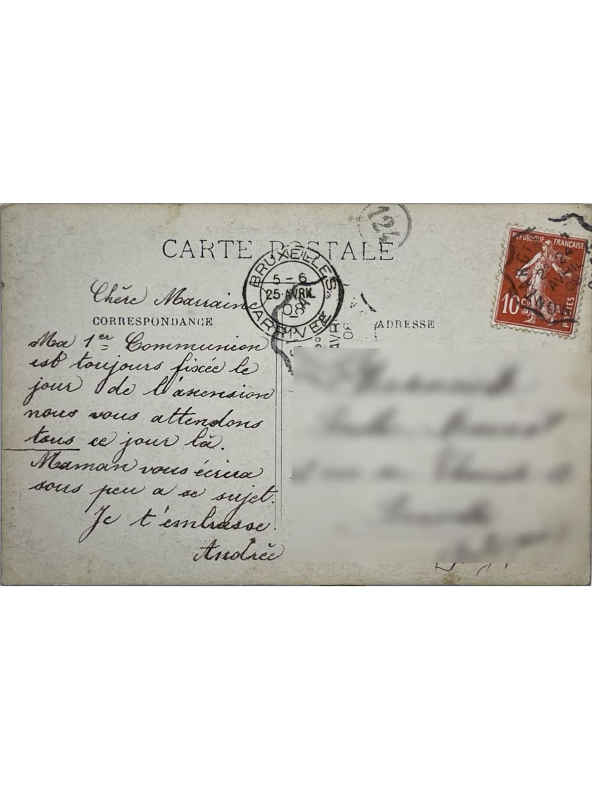 Verso de la carte postale