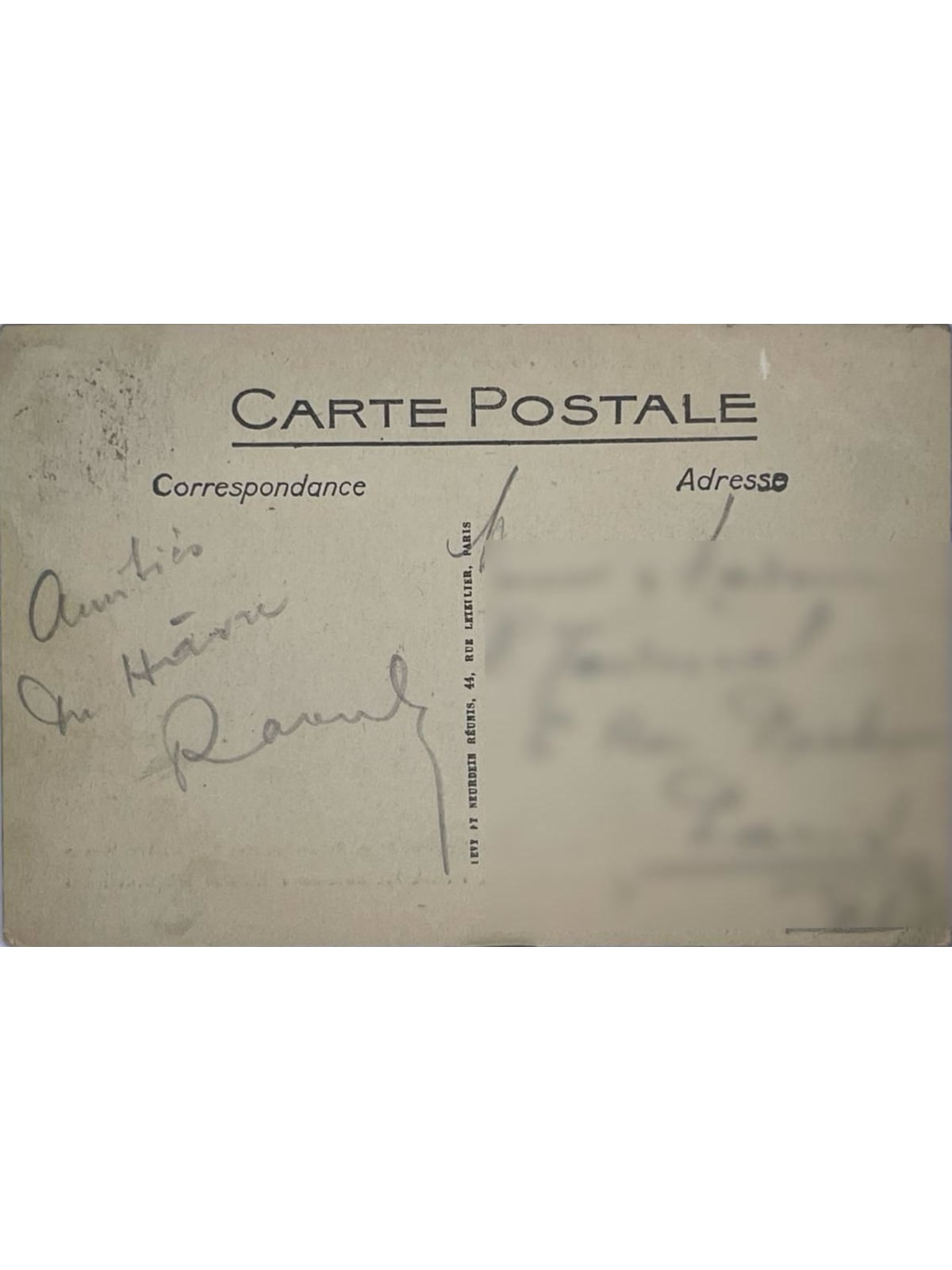 Verso de la carte postale