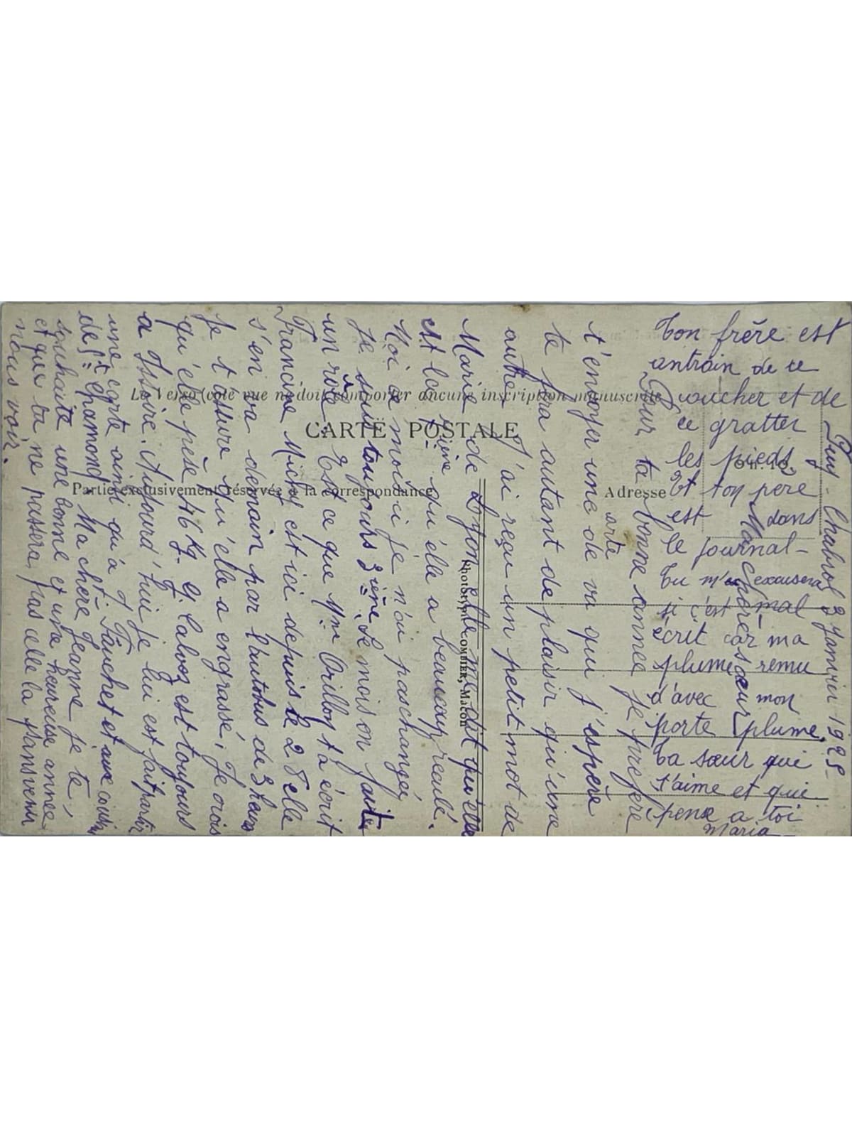 Verso de la carte postale