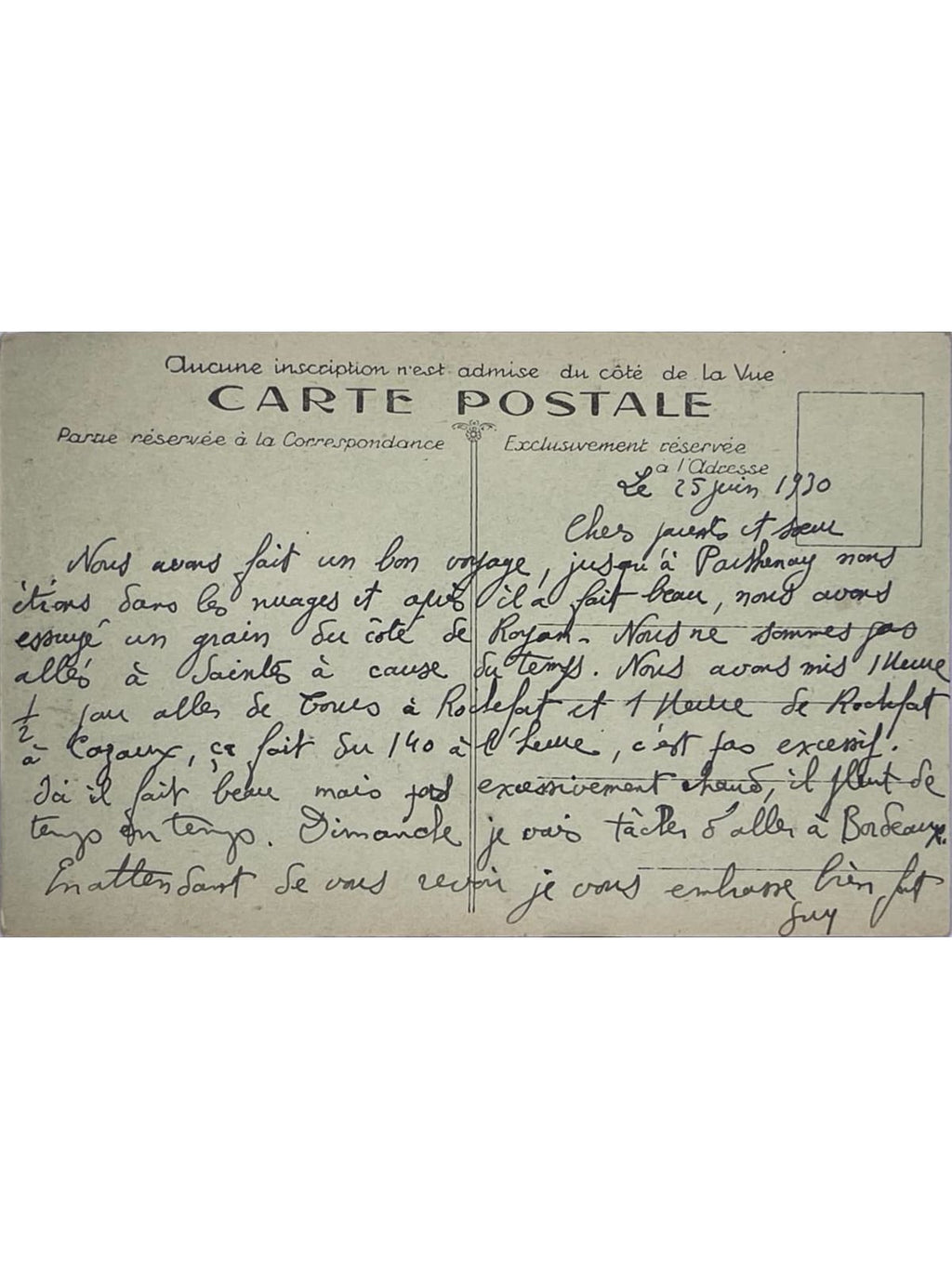 Verso de la carte postale