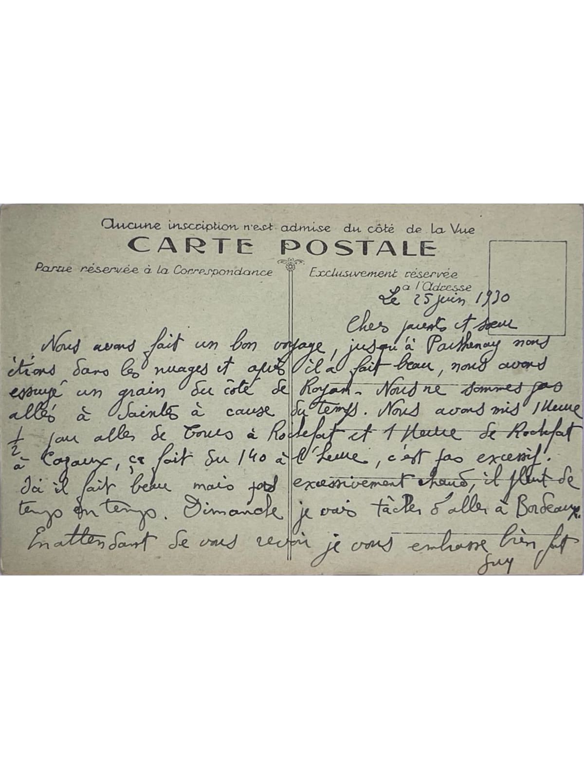 Verso de la carte postale