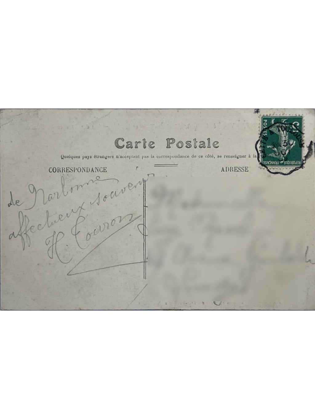 Verso de la carte postale