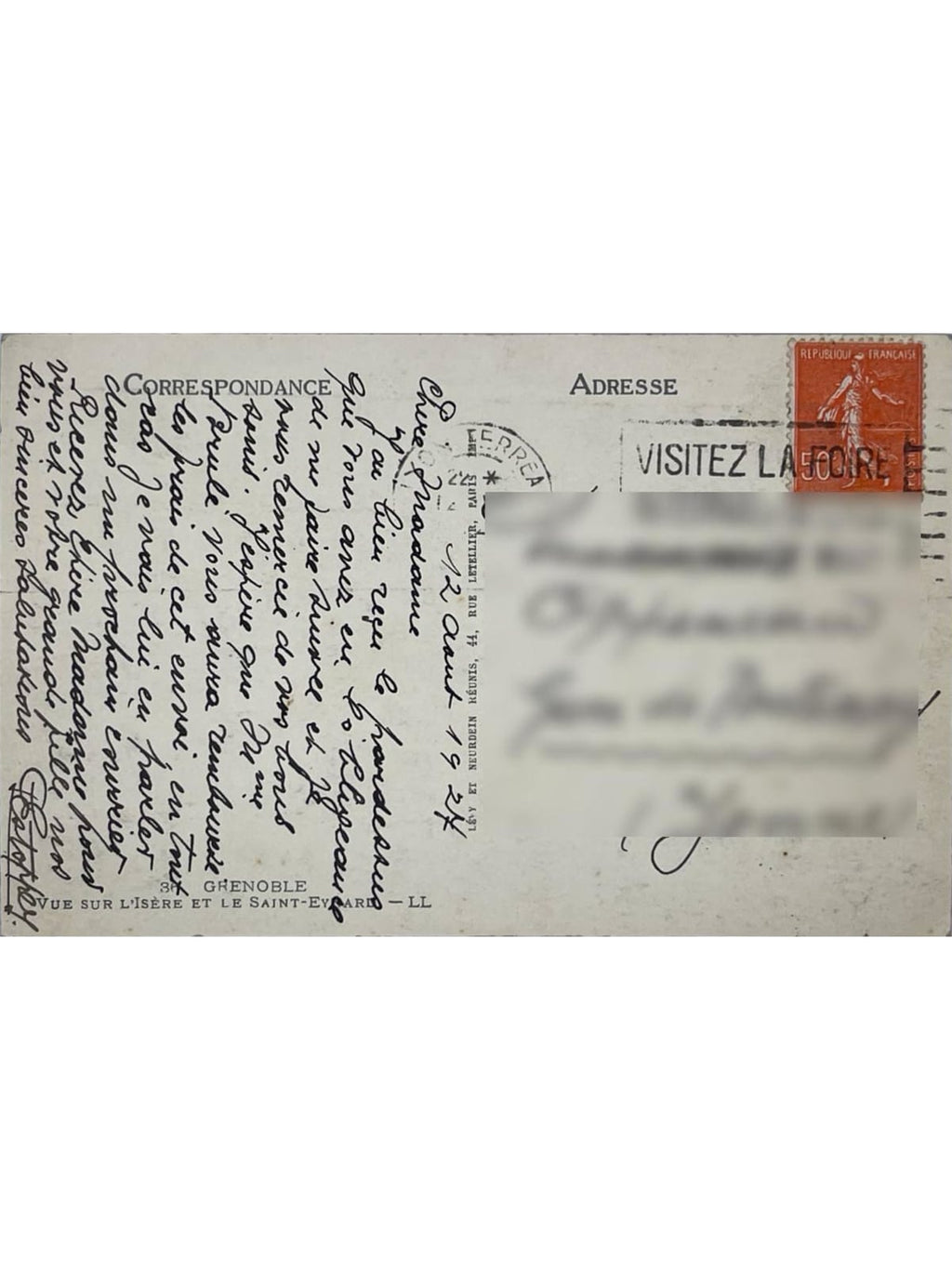 Verso de la carte postale