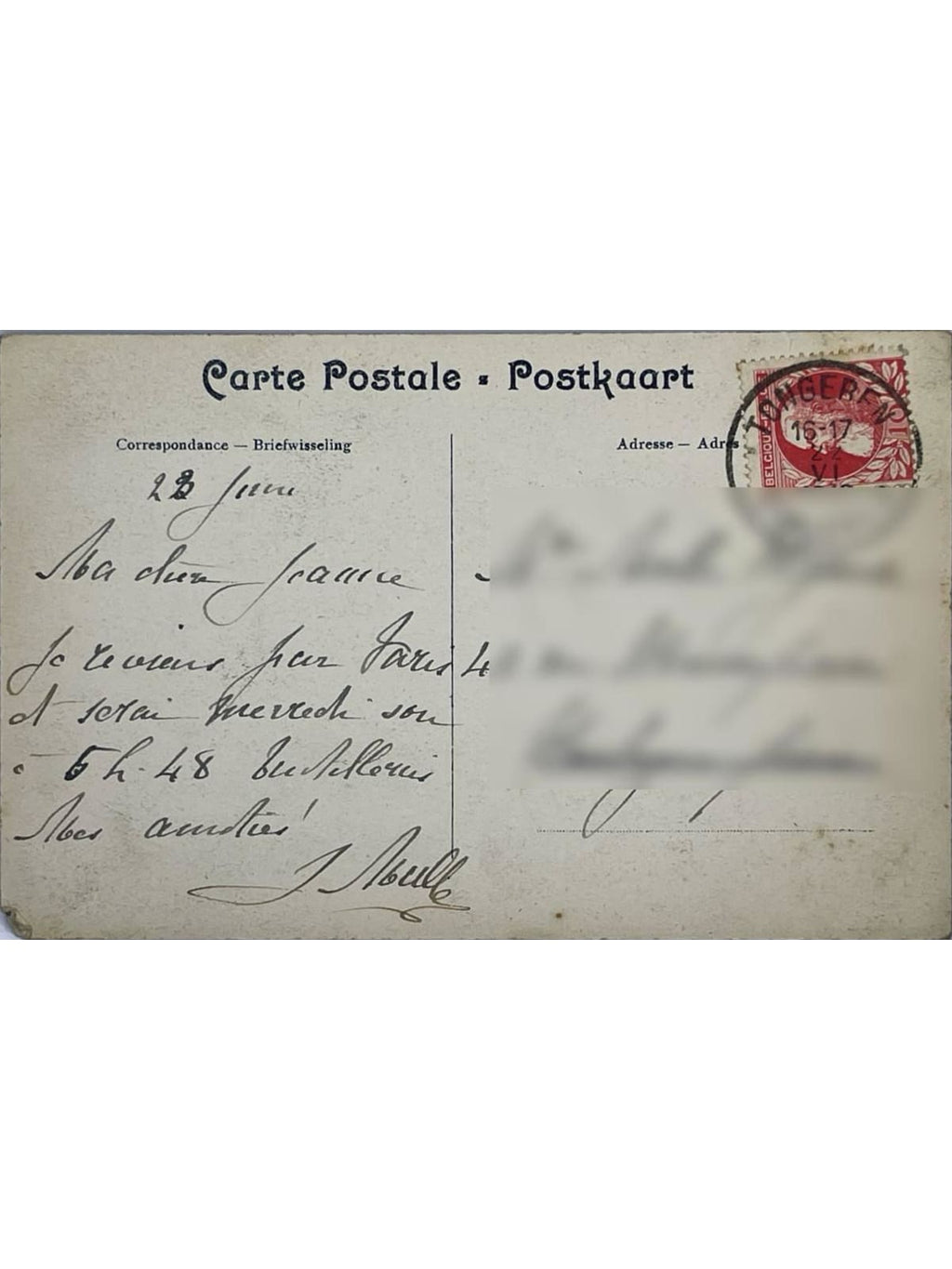 Verso de la carte postale