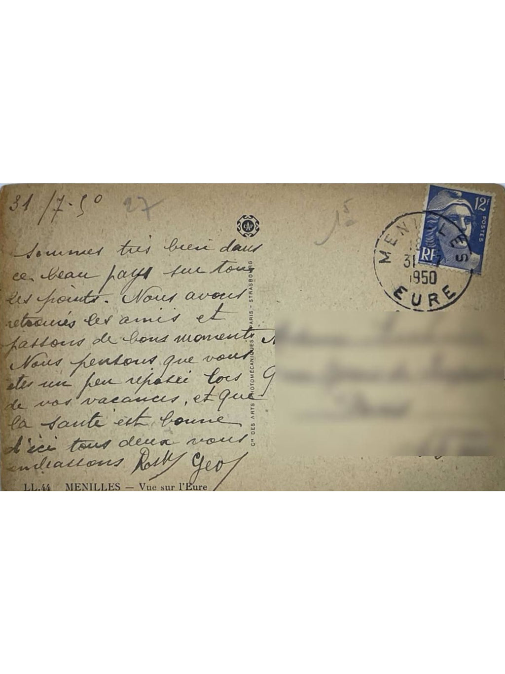 Verso de la carte postale