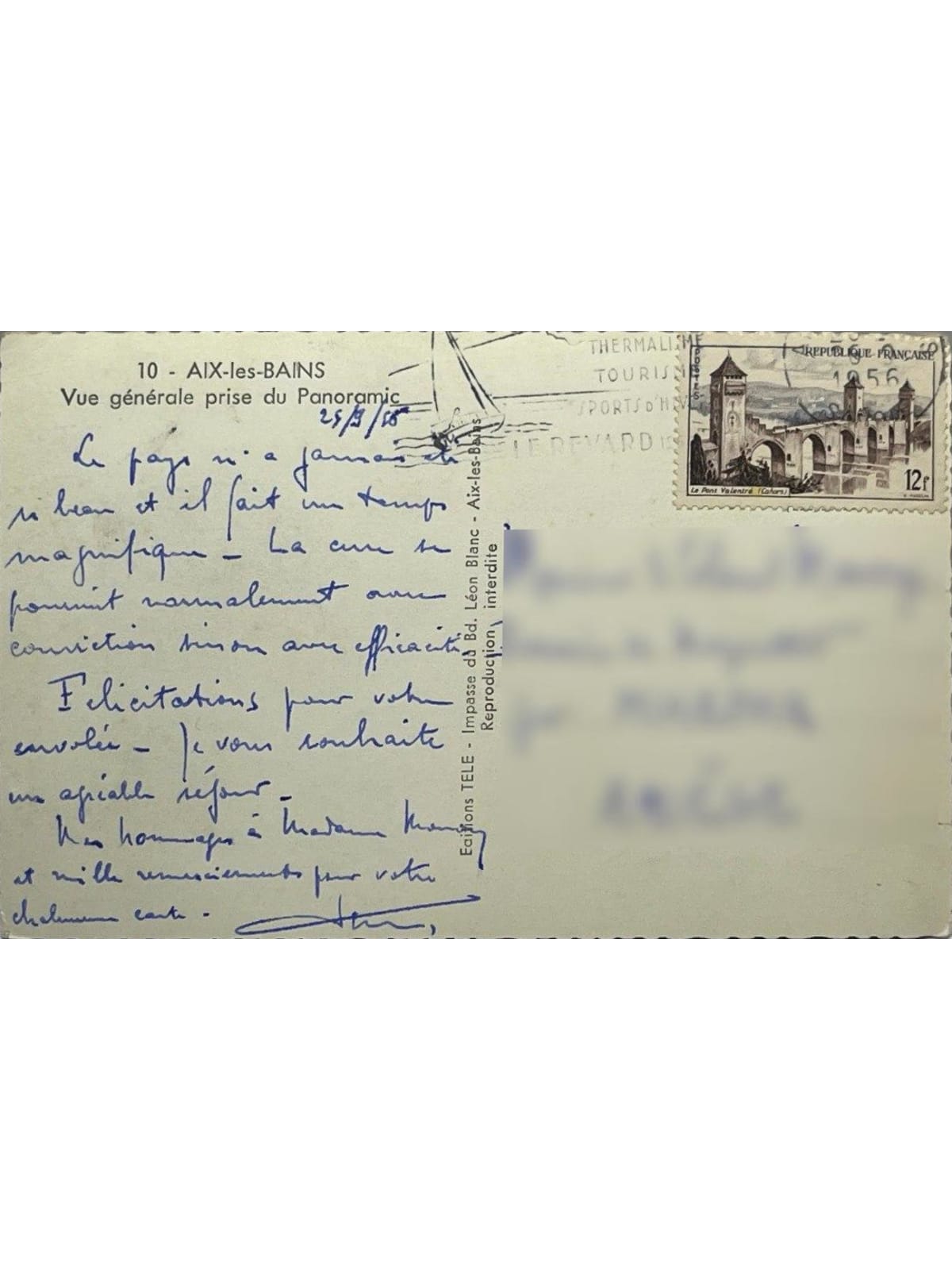 Verso de la carte postale