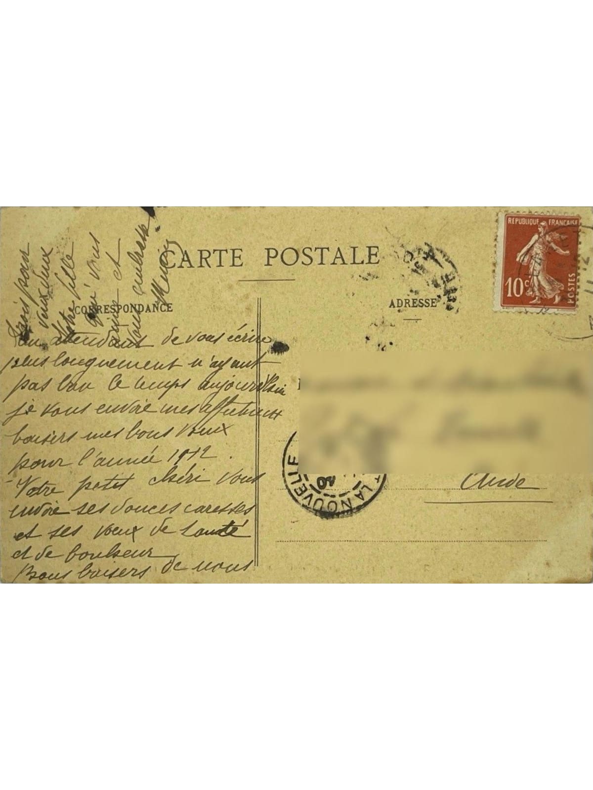 Verso de la carte postale