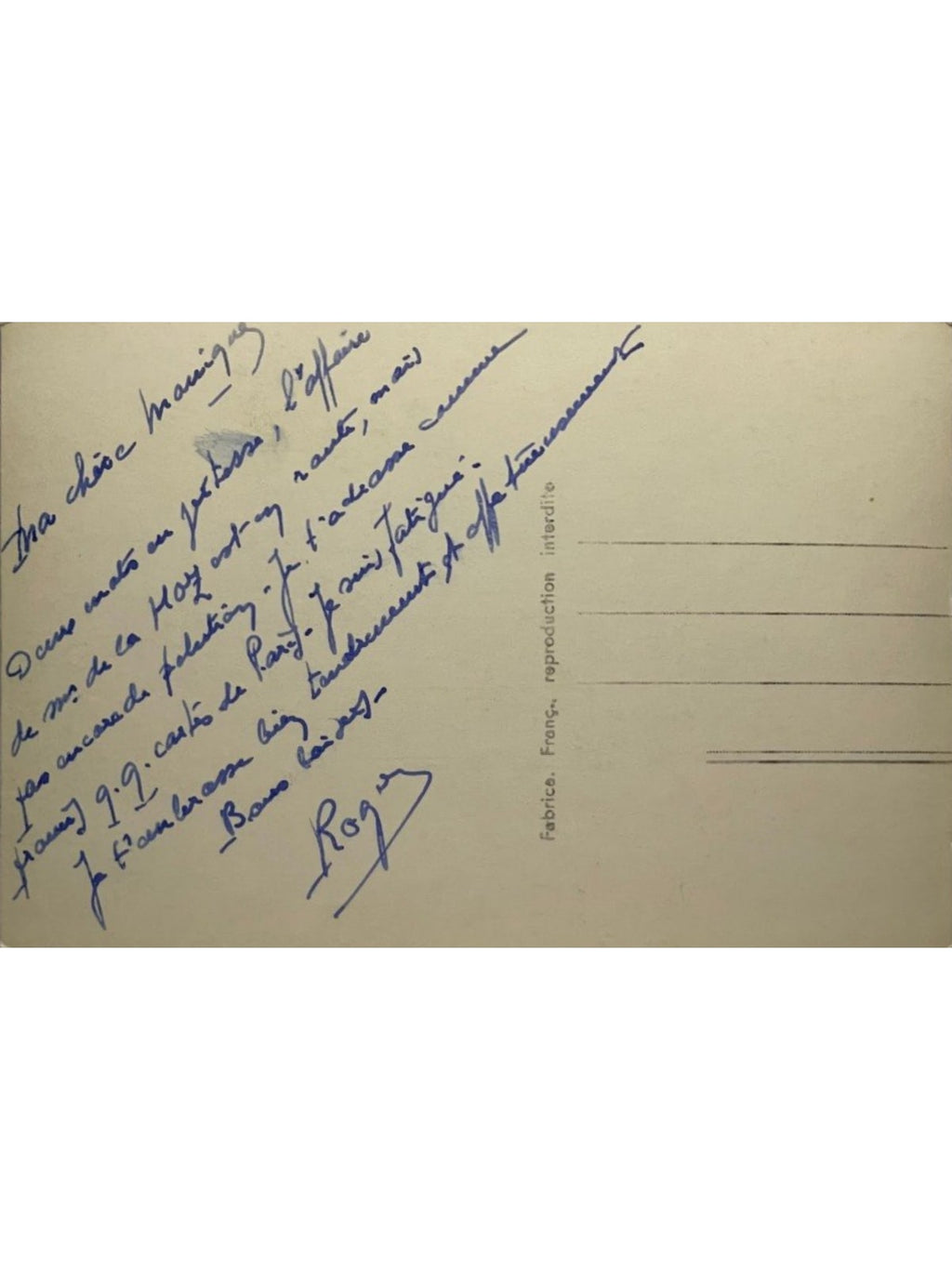 Verso de la carte postale