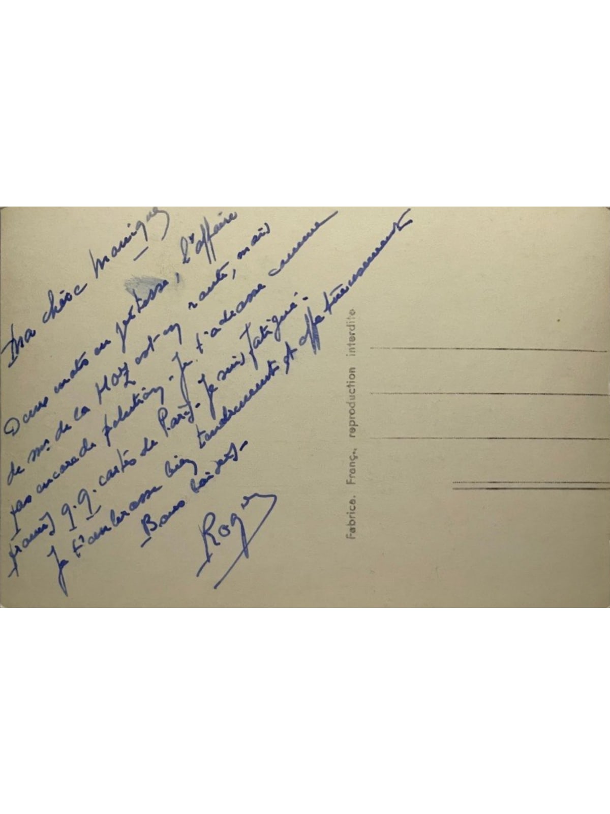 Verso de la carte postale