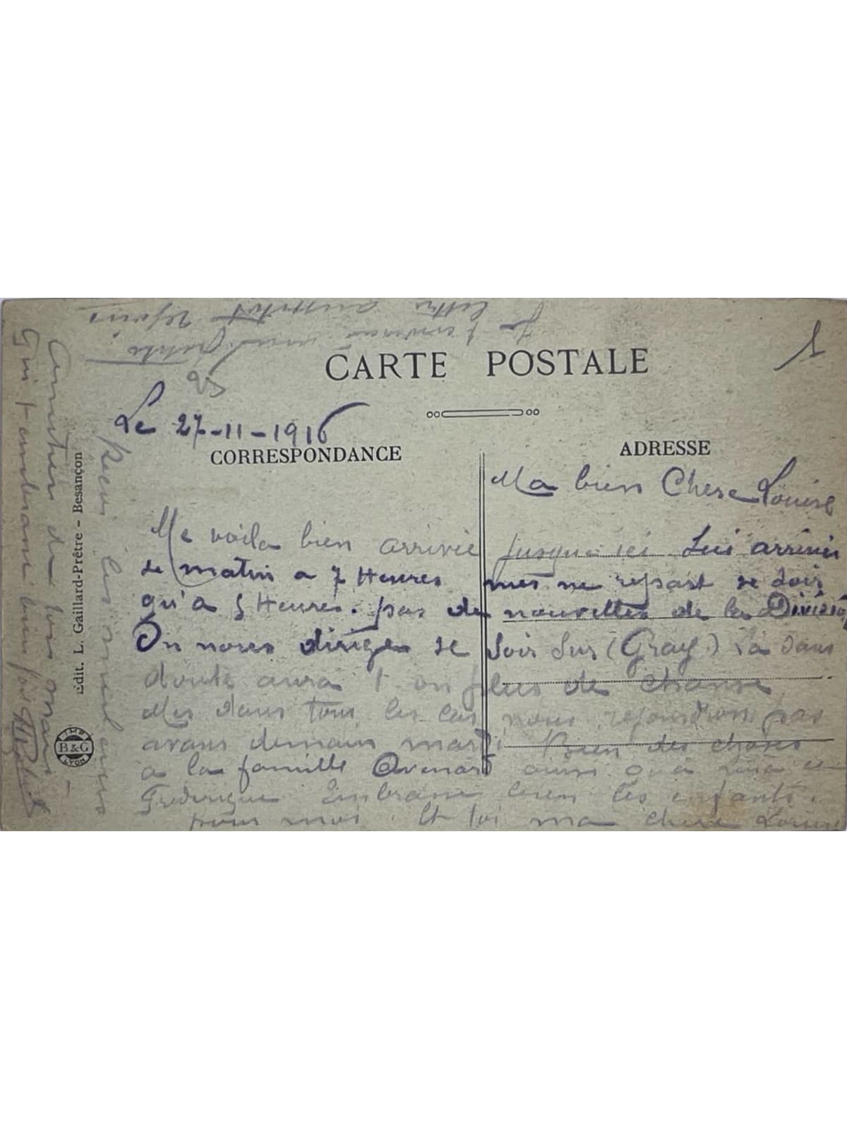 Verso de la carte postale