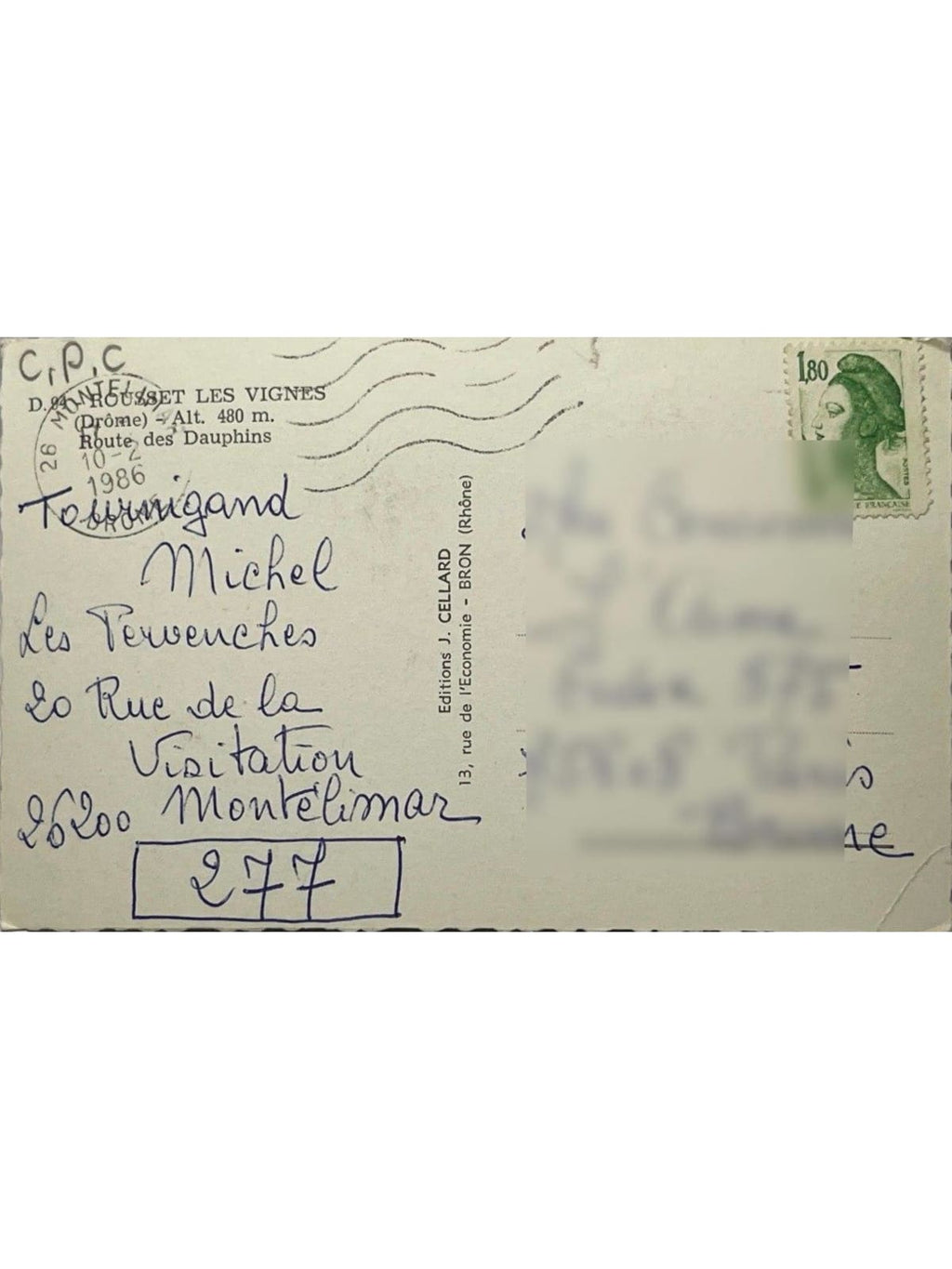 Verso de la carte postale
