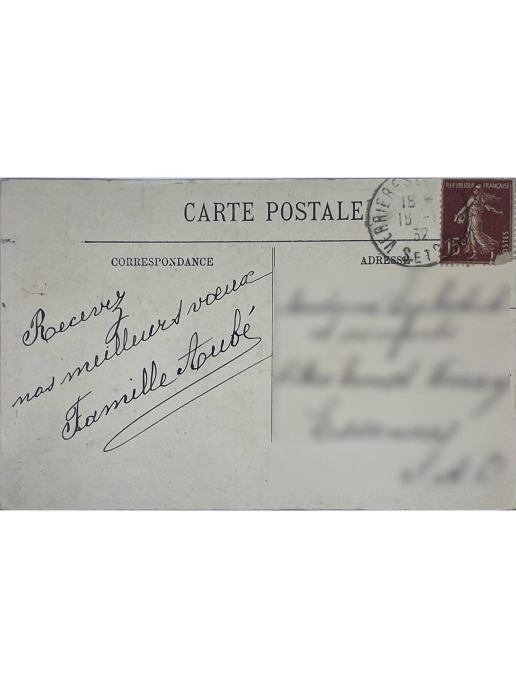 Verso de la carte postale