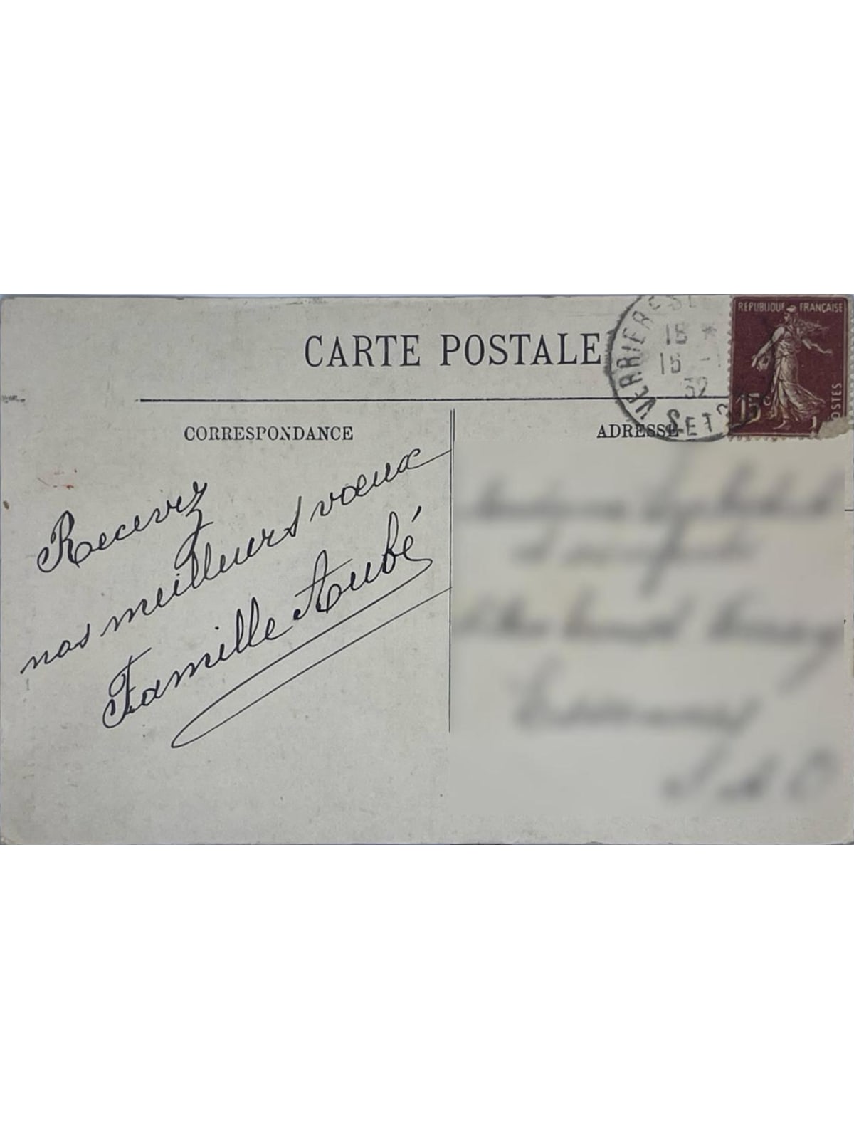 Verso de la carte postale