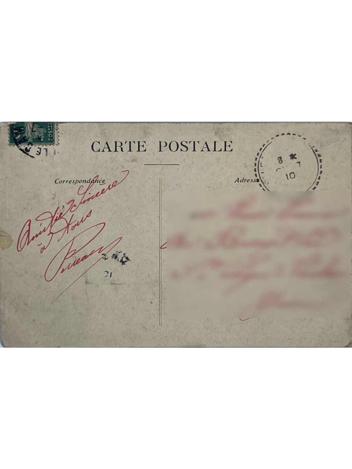 Verso de la carte postale