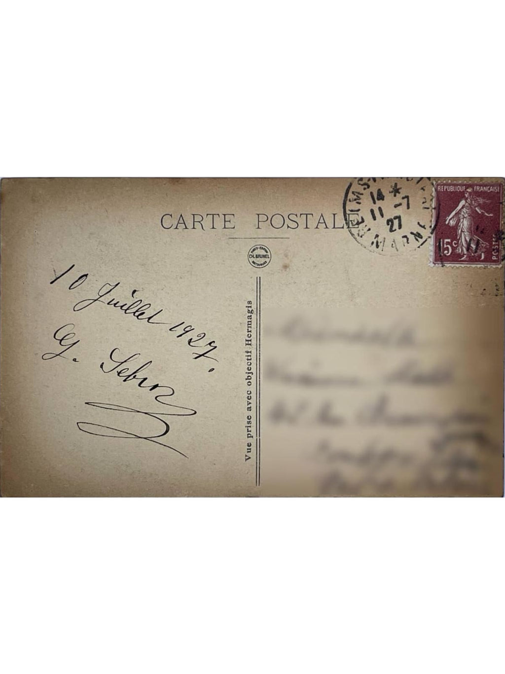 Verso de la carte postale