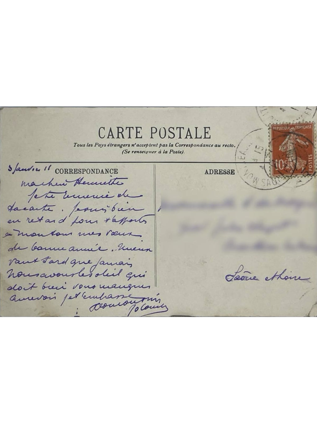 Verso de la carte postale