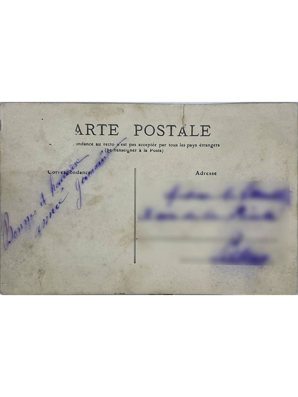 Verso de la carte postale