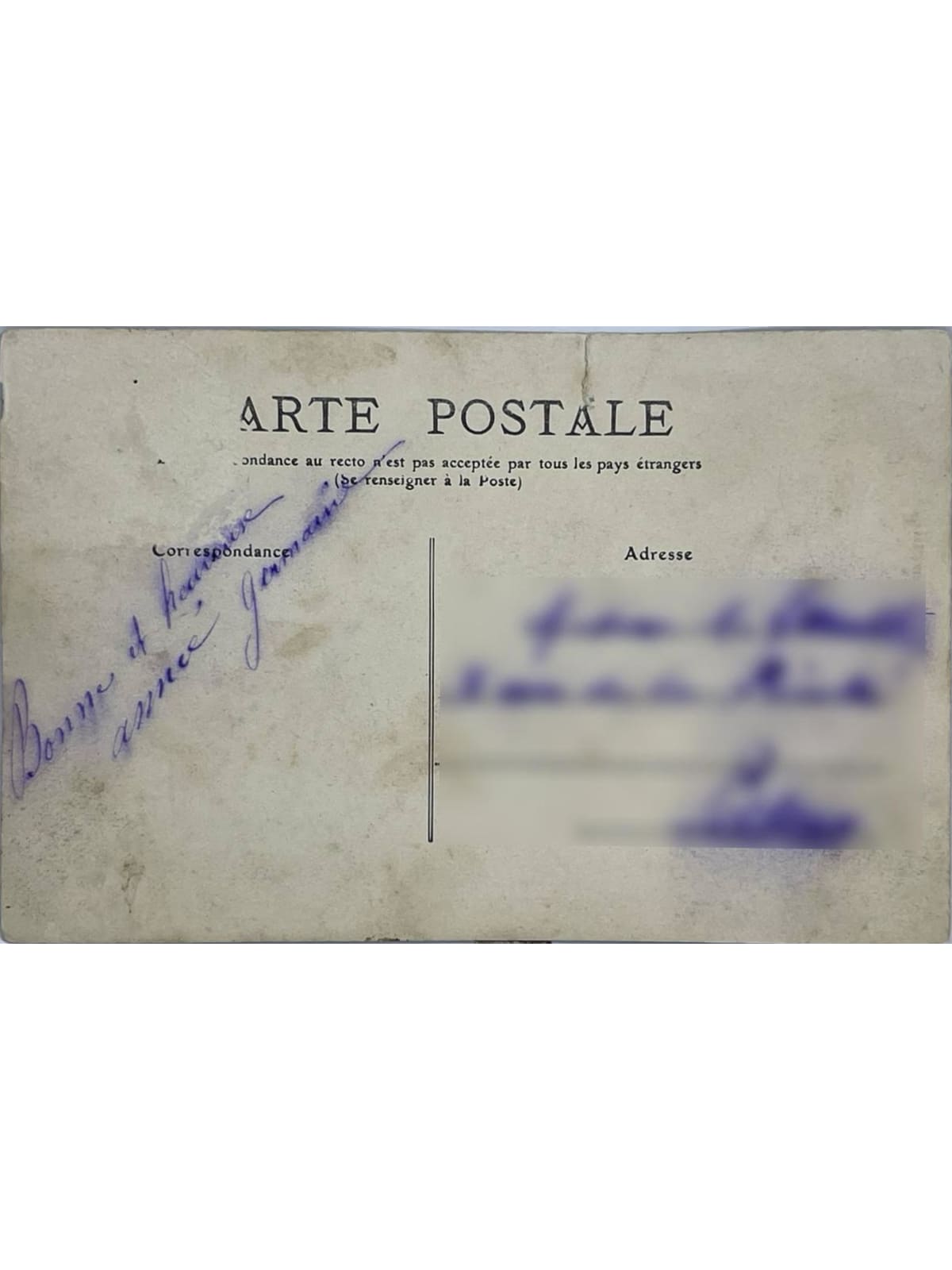 Verso de la carte postale