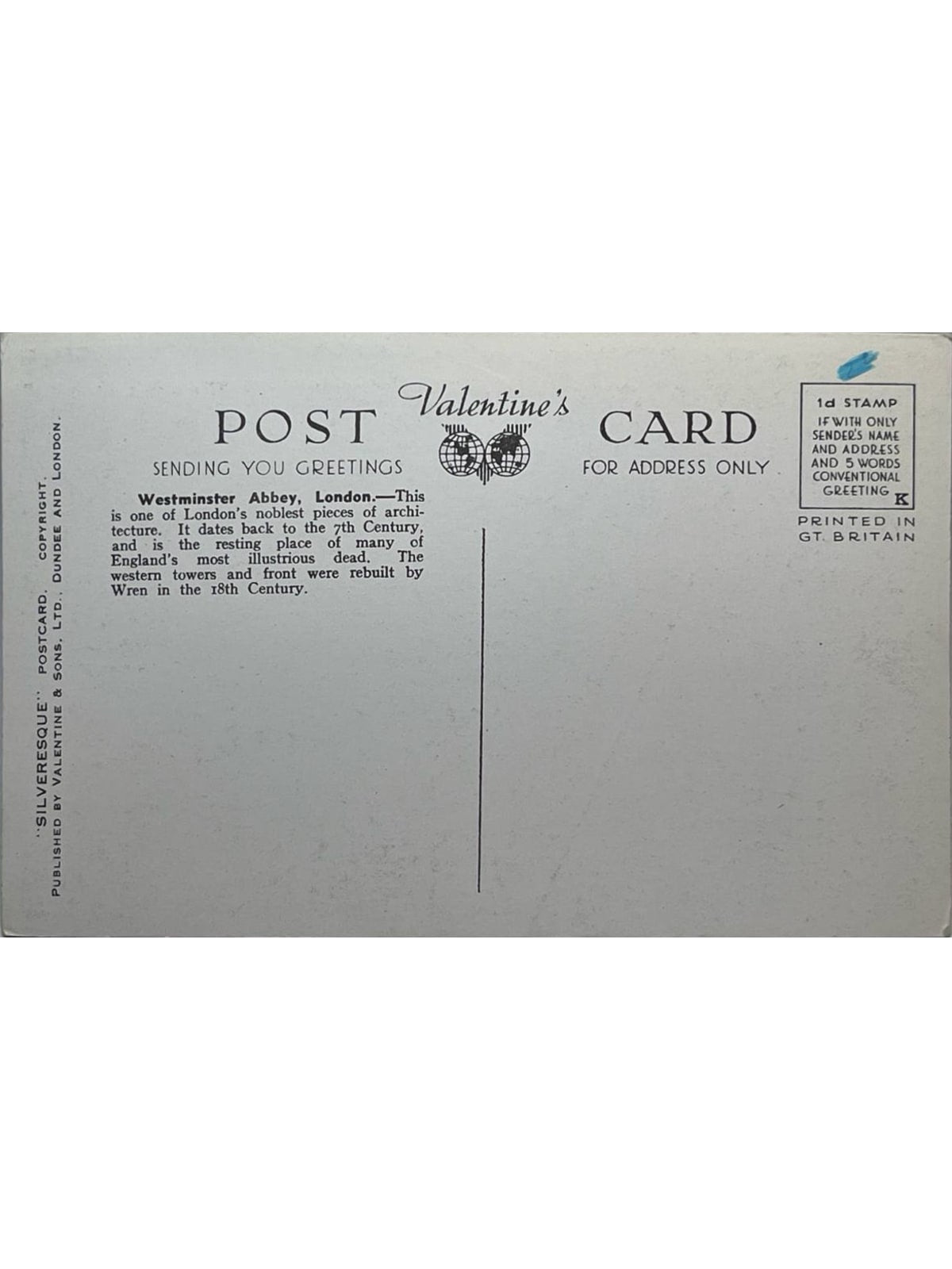 Verso de la carte postale