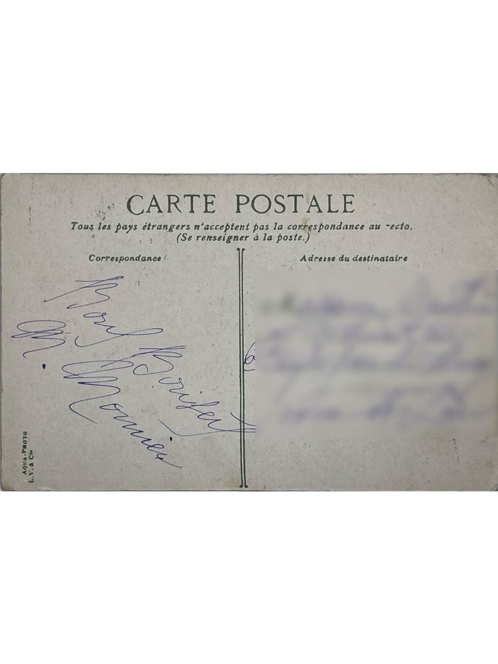 Verso de la carte postale