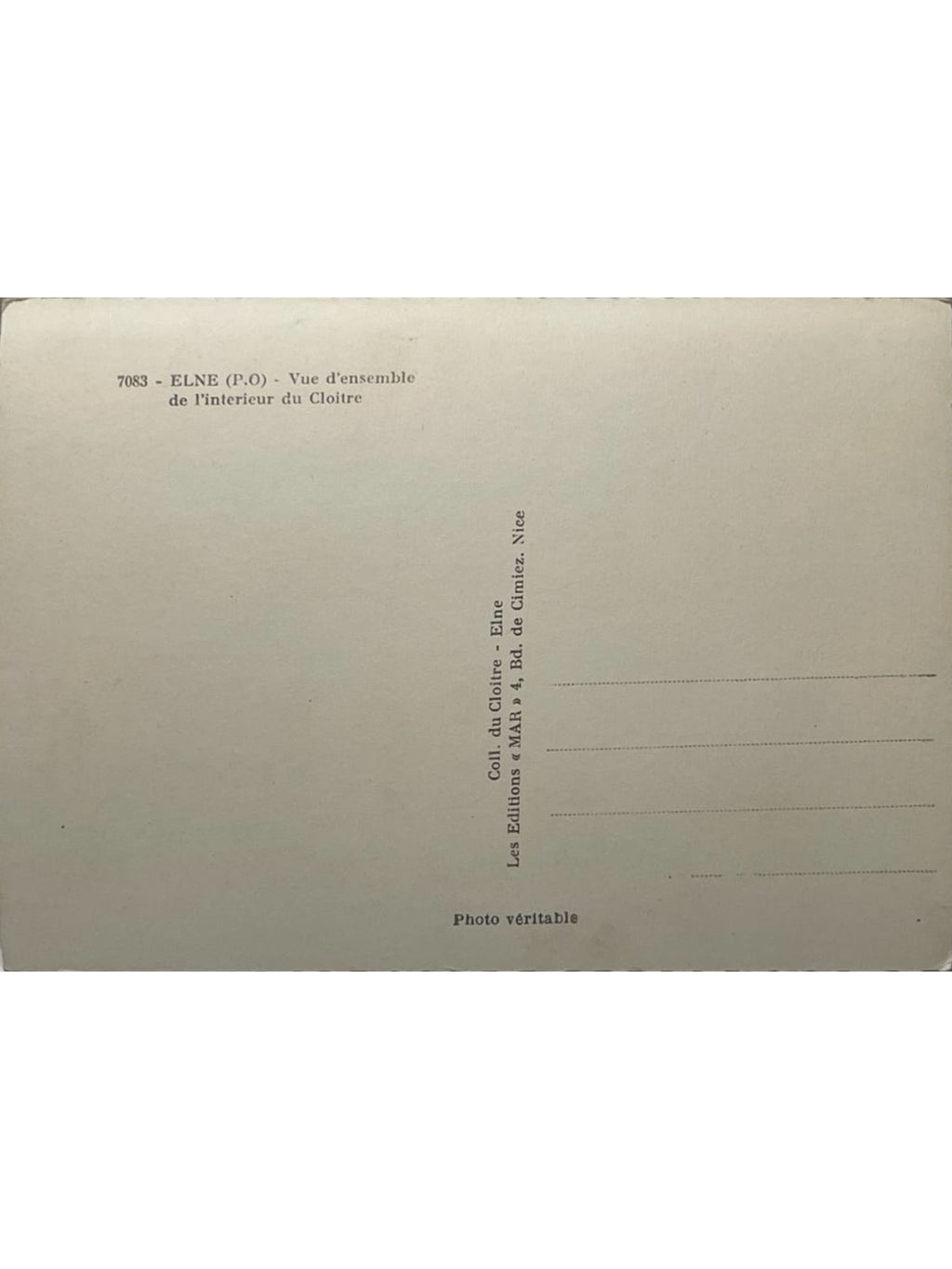 Verso de la carte postale