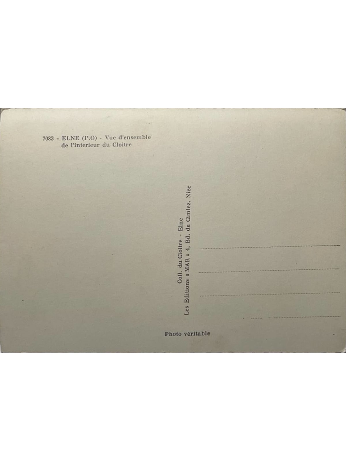 Verso de la carte postale