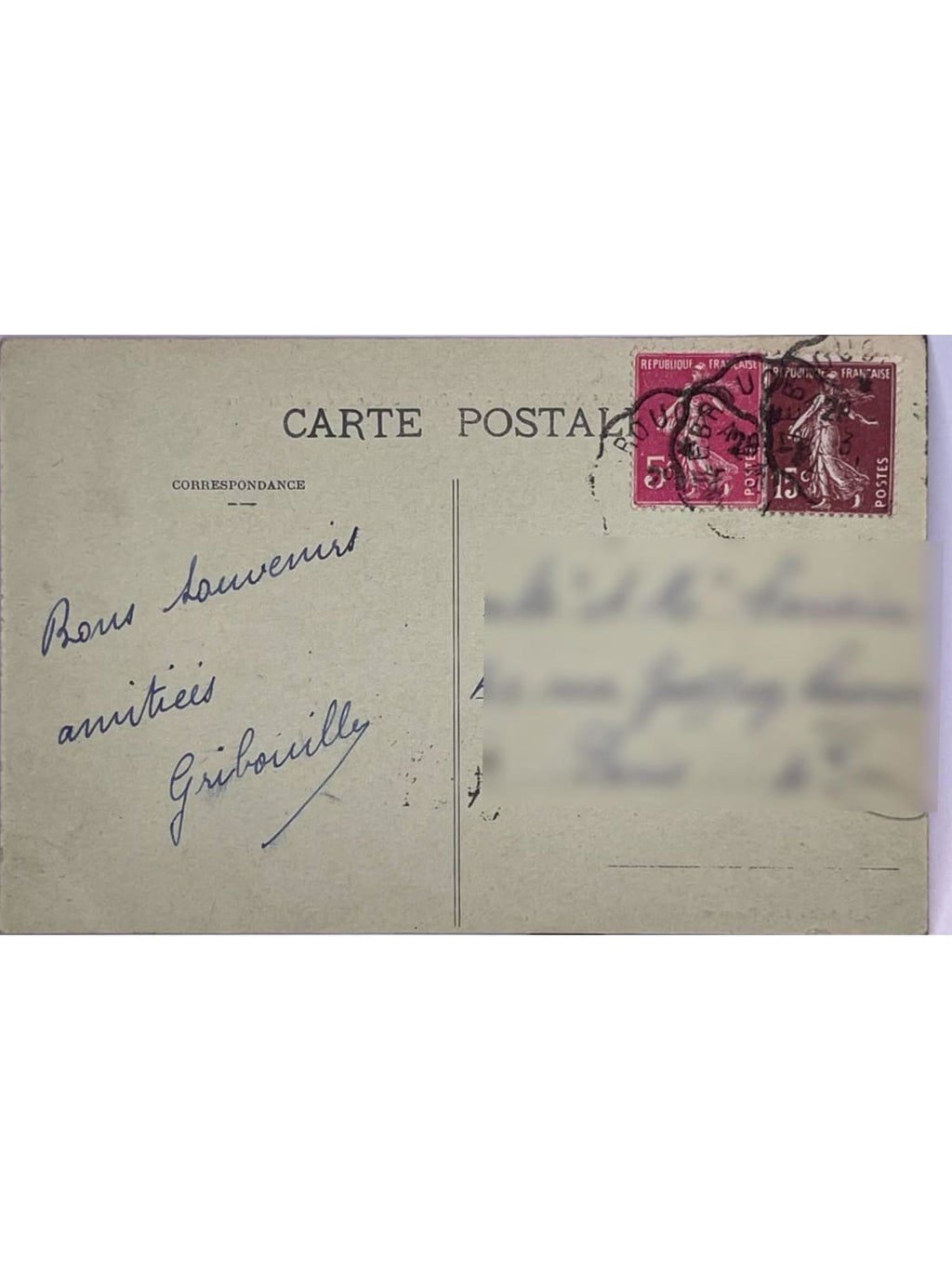 Verso de la carte postale
