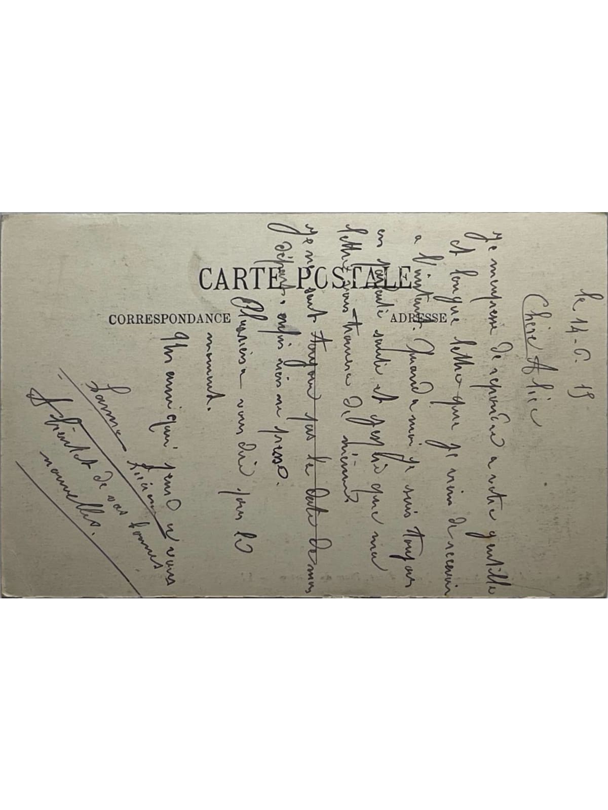 Verso de la carte postale