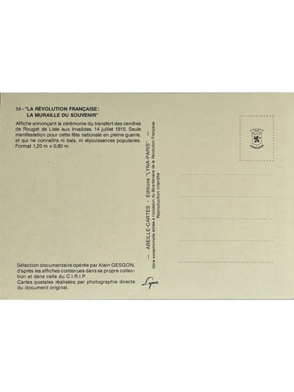 Verso de la carte postale