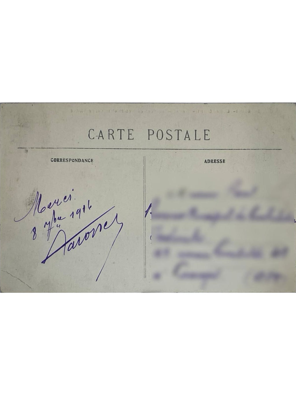Verso de la carte postale