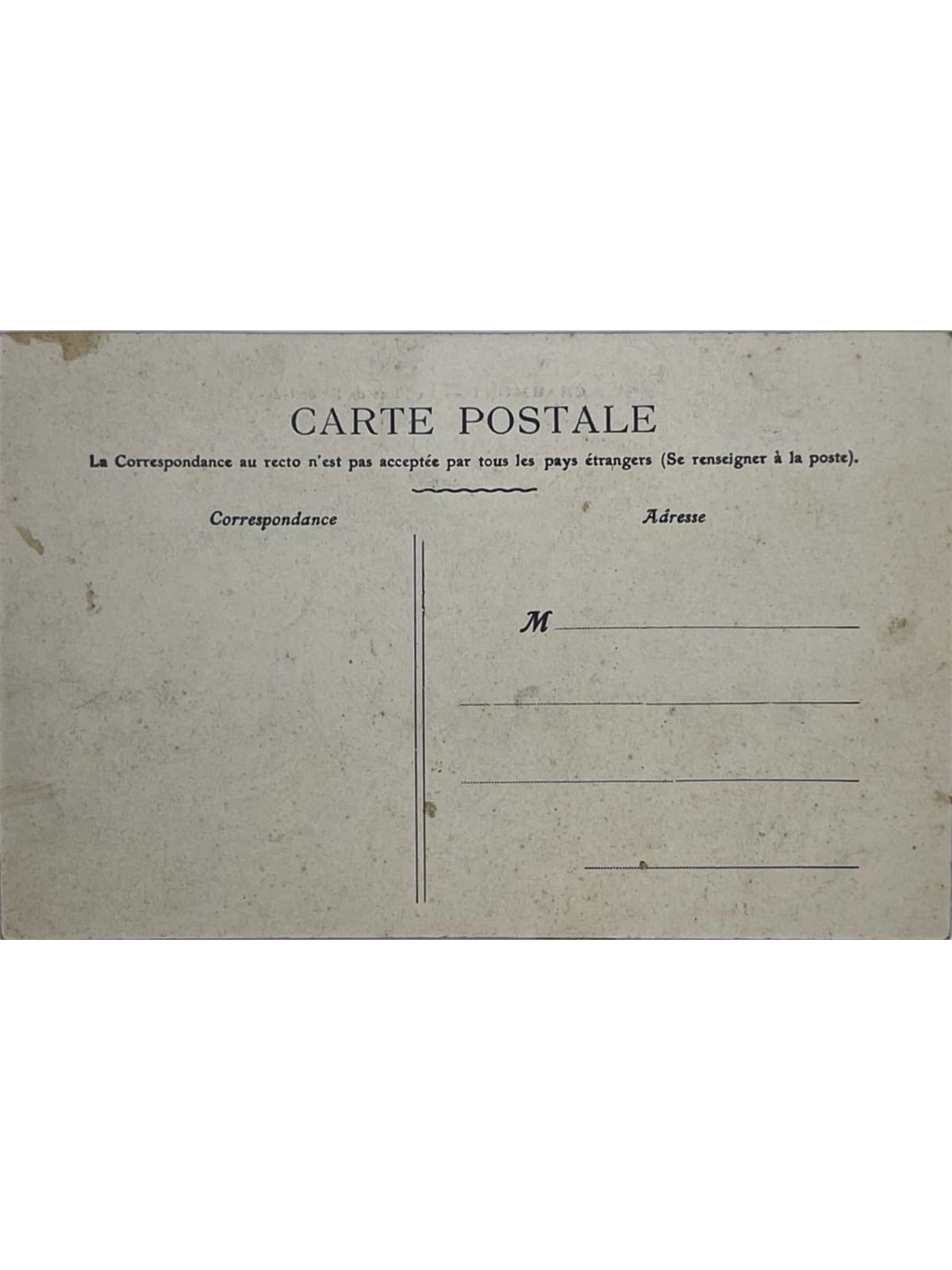 Verso de la carte postale